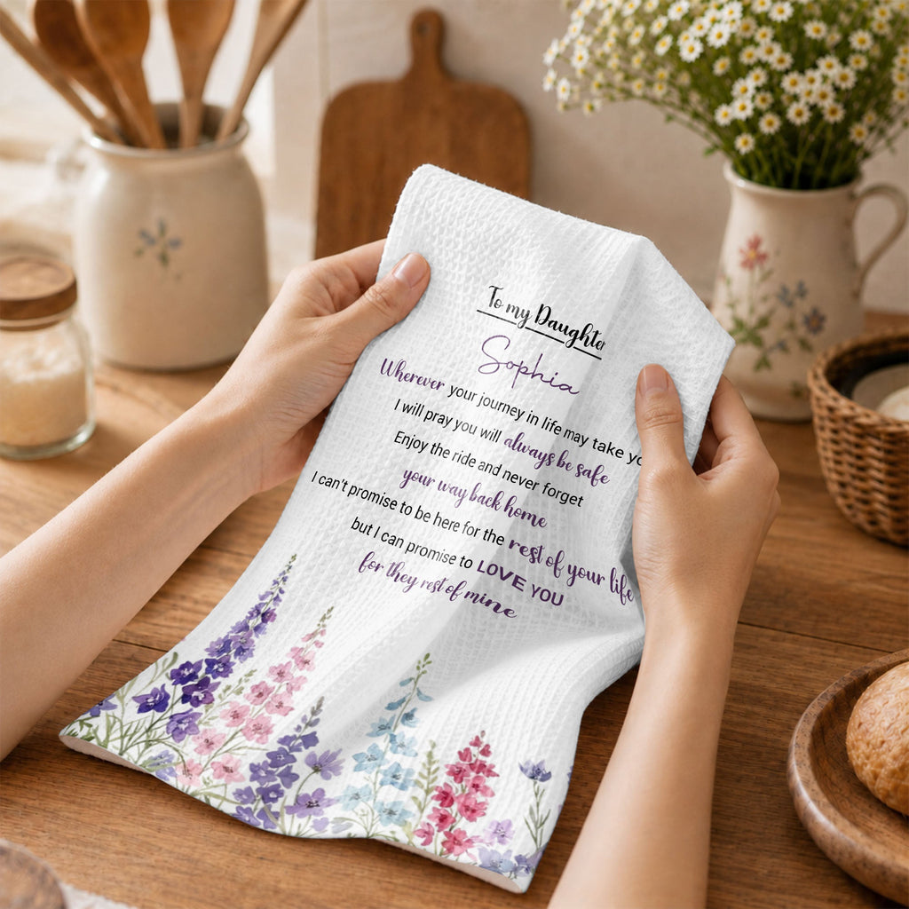 Personalized Kitchen Towel Gift for Daughter - Birth Flower Design Kitchen Towel GradoCreations