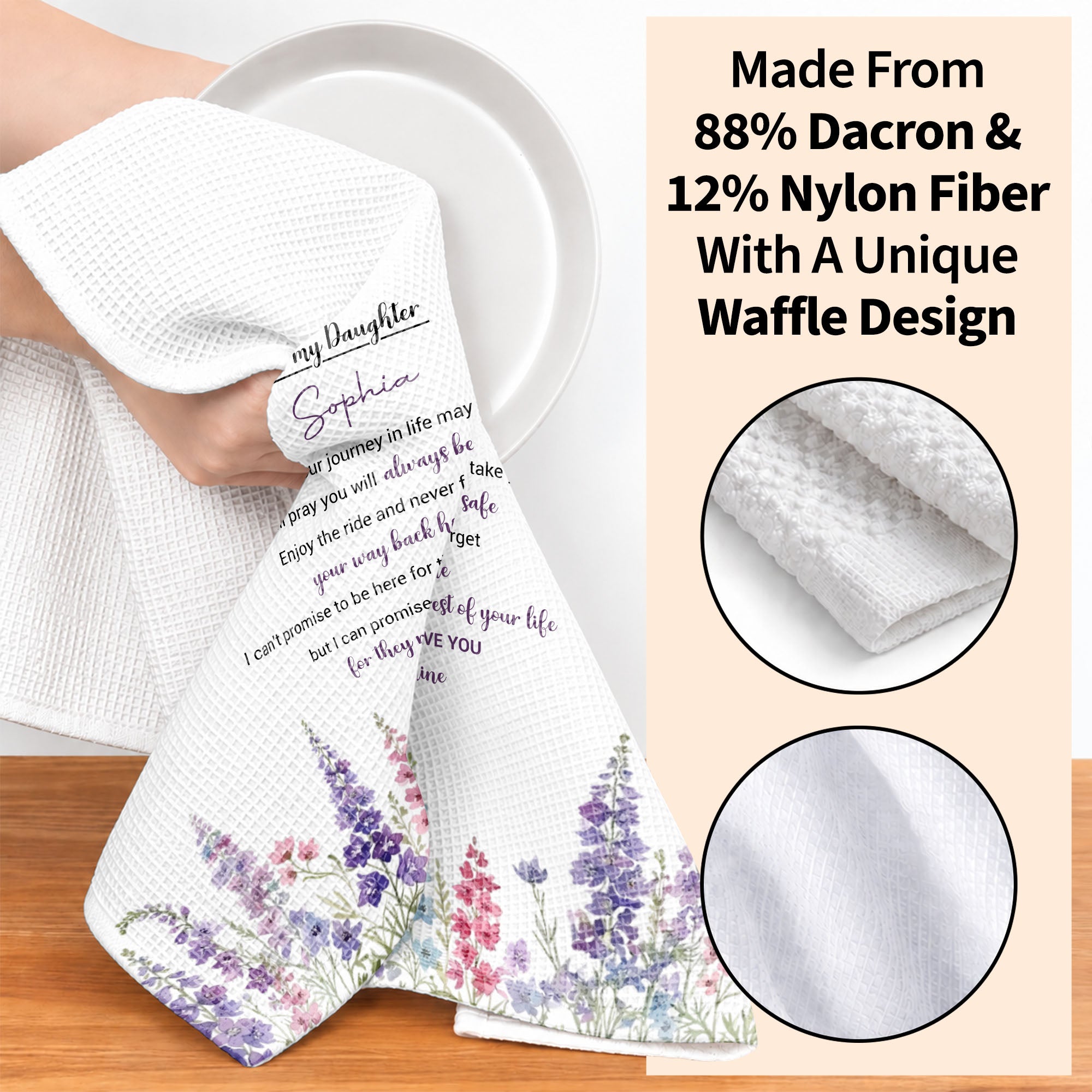 Personalized Kitchen Towel Gift for Daughter - Birth Flower Design Kitchen Towel GradoCreations