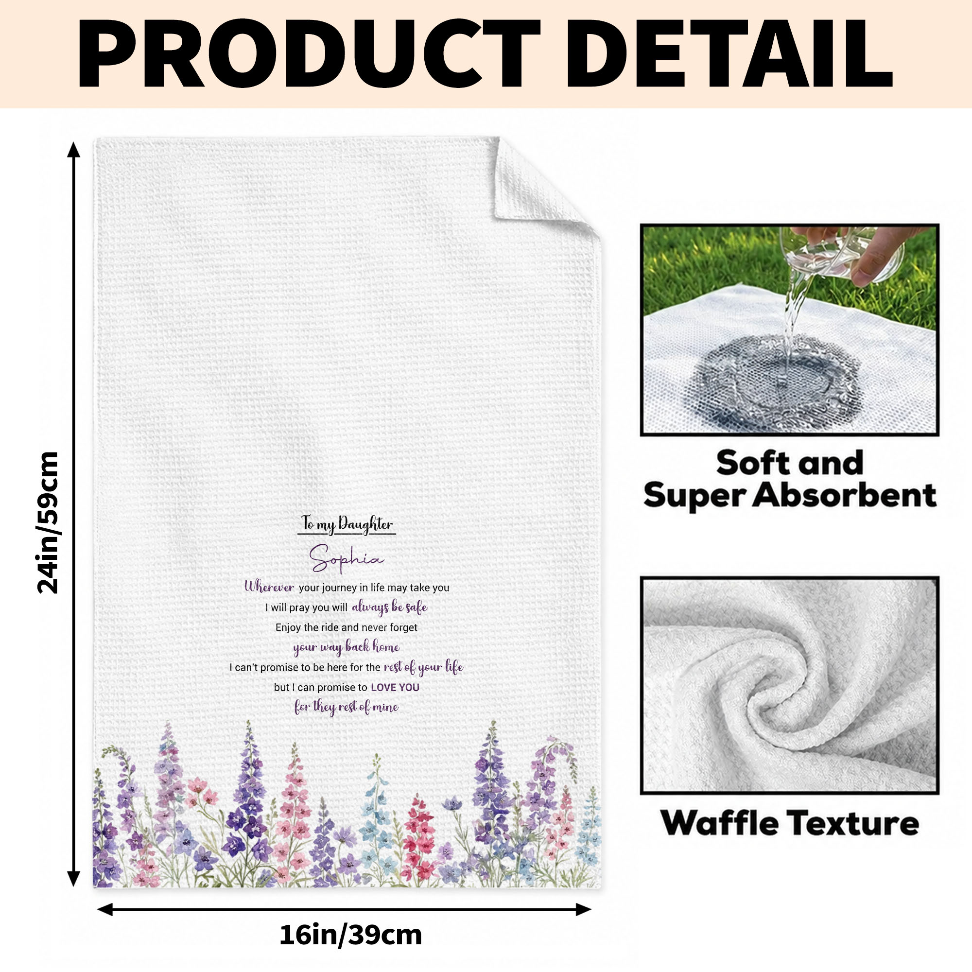 Personalized Kitchen Towel Gift for Daughter - Birth Flower Design Kitchen Towel GradoCreations
