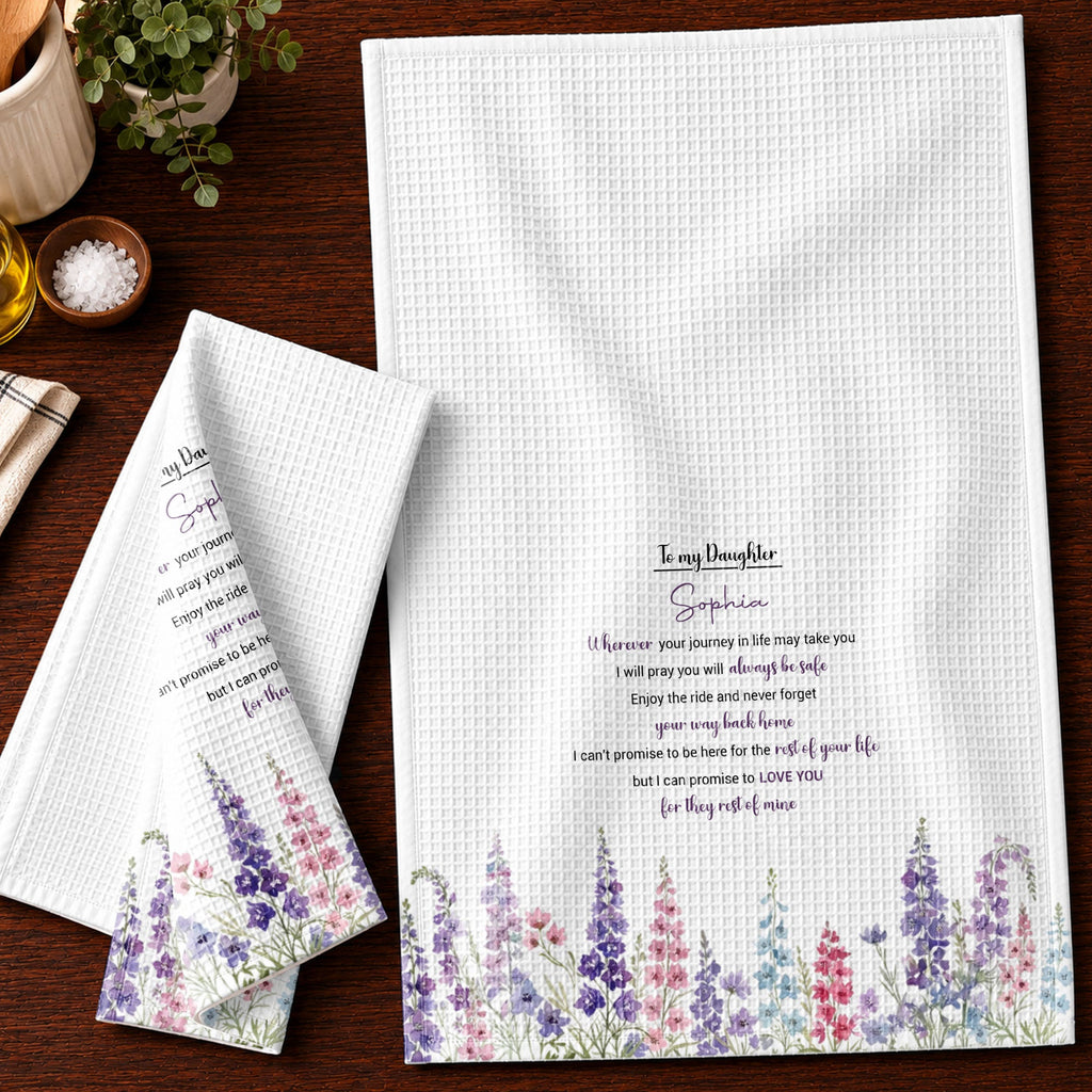 Personalized Kitchen Towel Gift for Daughter - Birth Flower Design Kitchen Towel GradoCreations