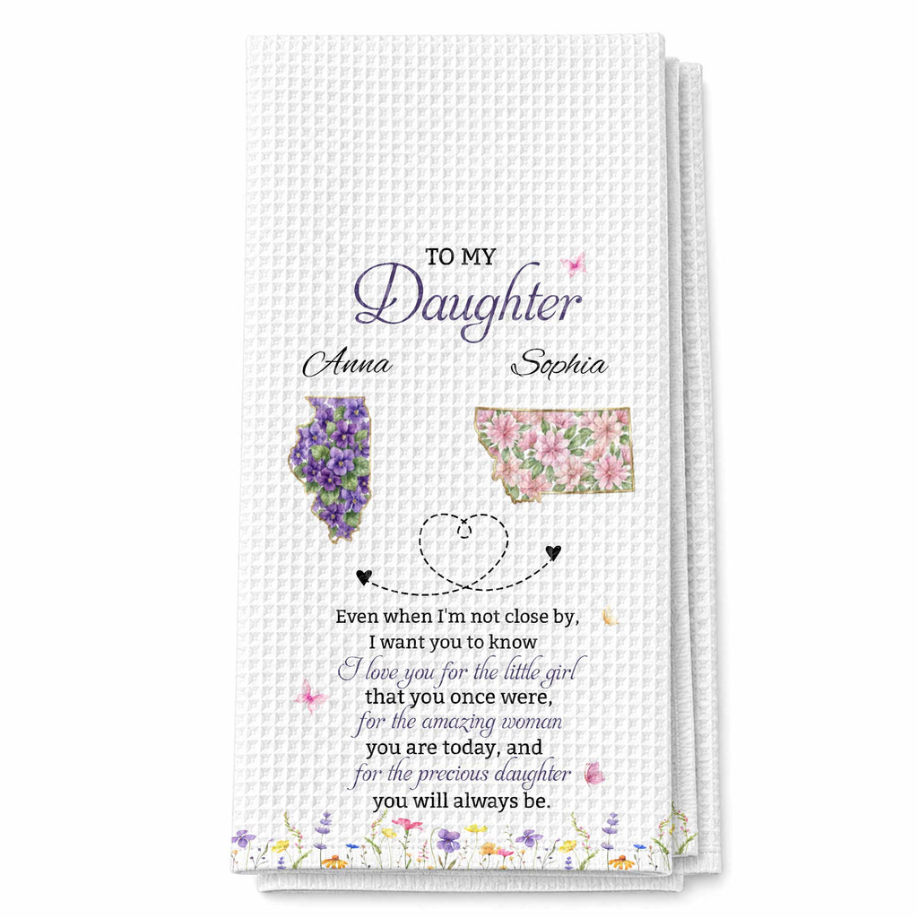 Personalized Kitchen Towel Custom State Map Gift for Daughter Kitchen Towel GradoCreations