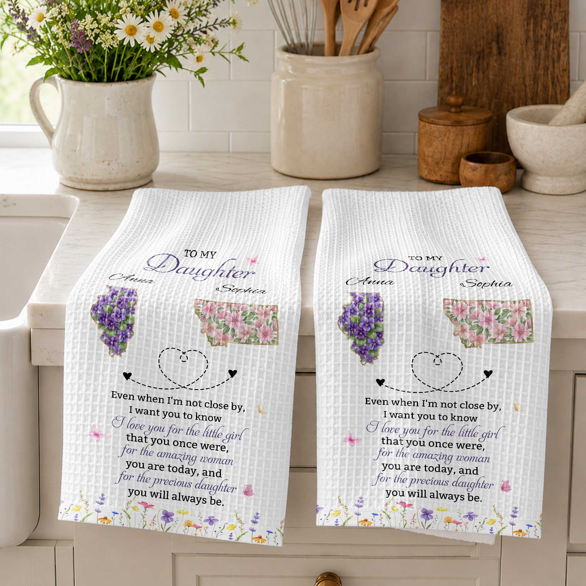 Personalized Kitchen Towel Custom State Map Gift for Daughter Kitchen Towel GradoCreations
