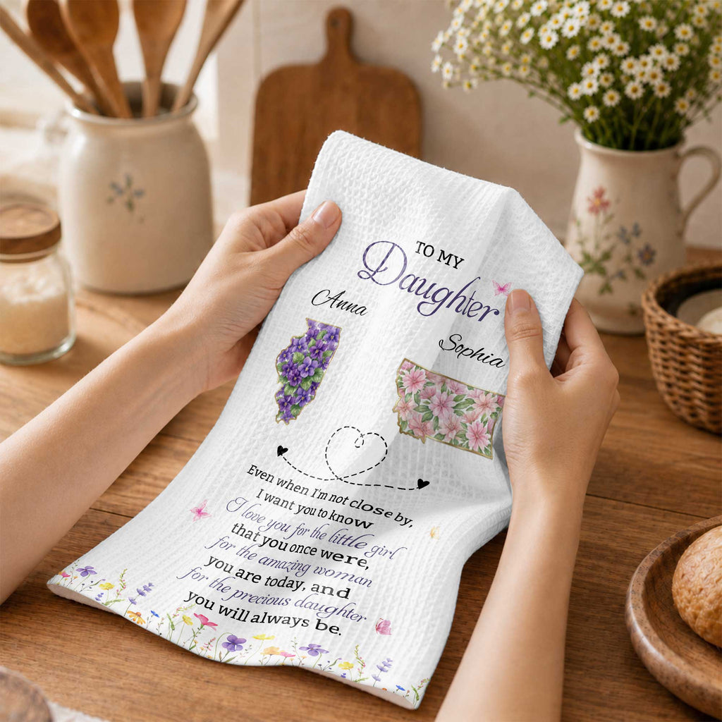 Personalized Kitchen Towel Custom State Map Gift for Daughter Kitchen Towel GradoCreations