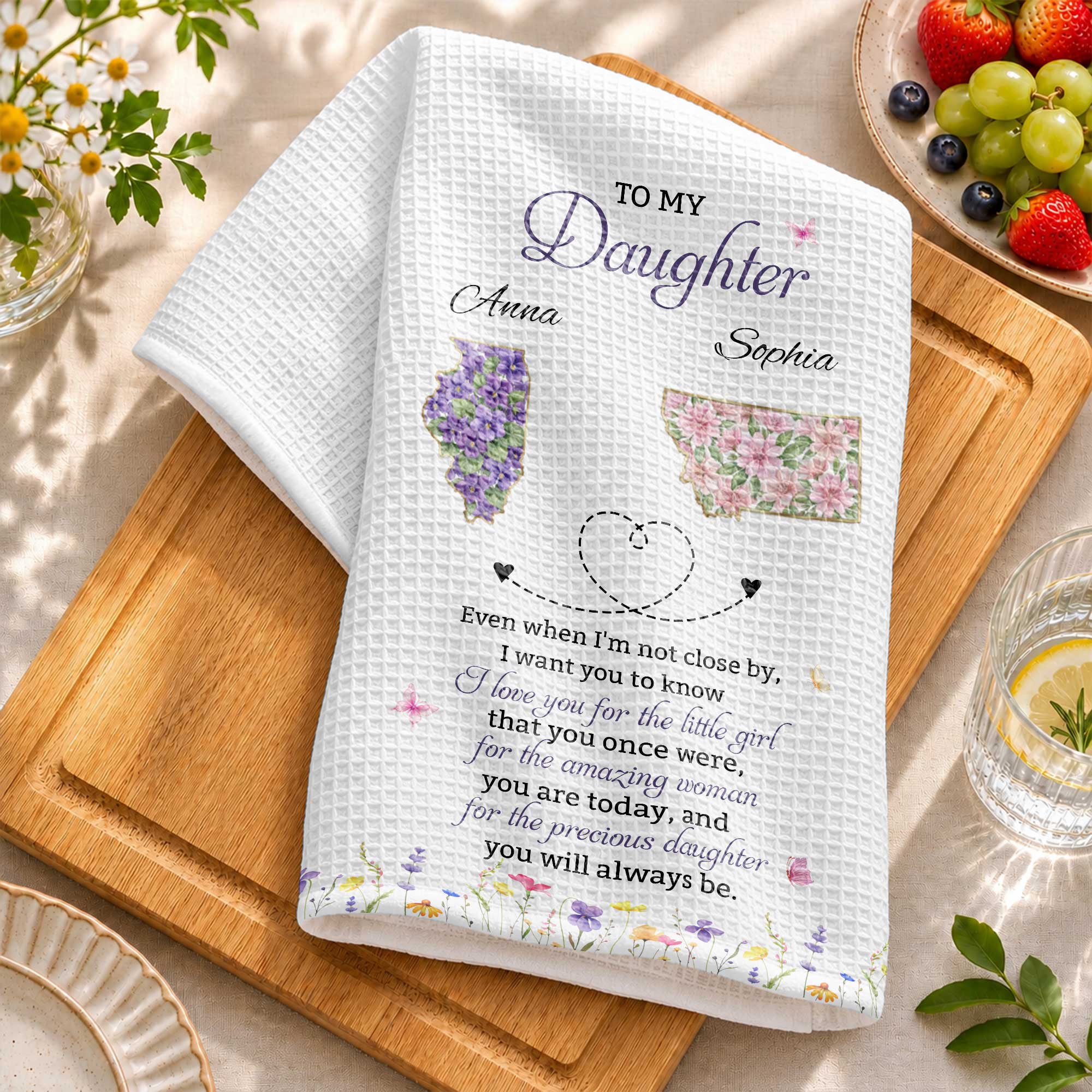 Personalized Kitchen Towel Custom State Map Gift for Daughter Kitchen Towel GradoCreations