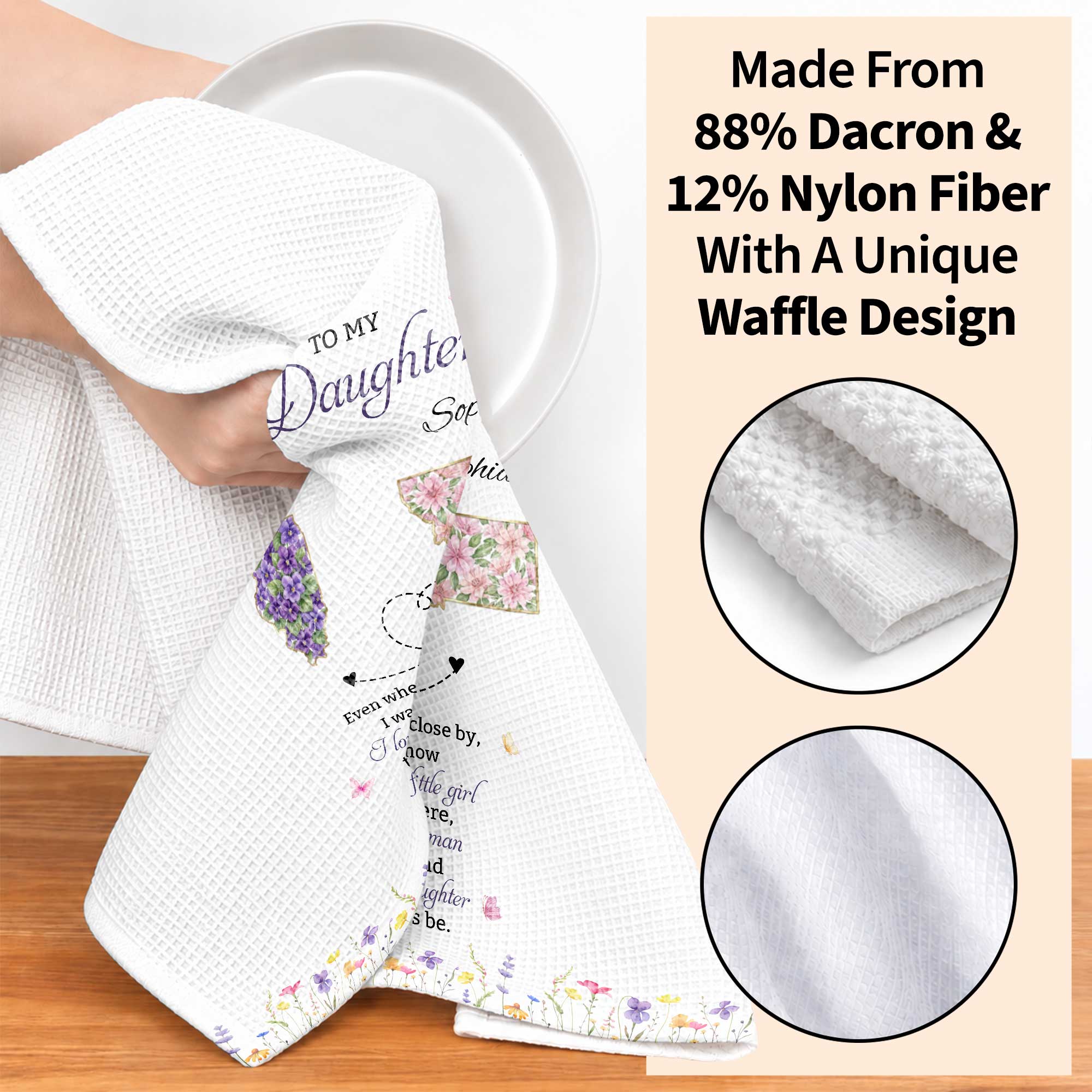 Personalized Kitchen Towel Custom State Map Gift for Daughter Kitchen Towel GradoCreations
