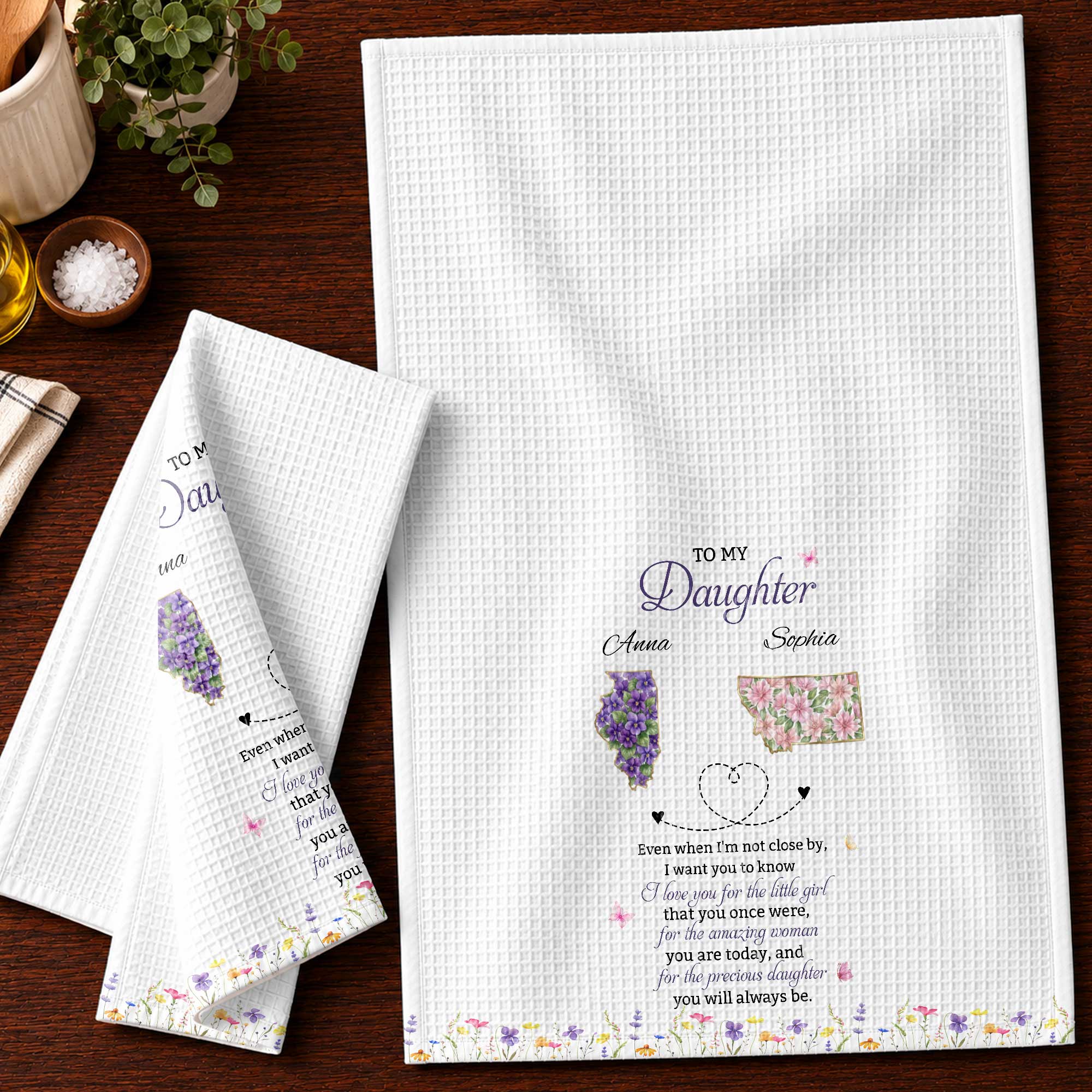 Personalized Kitchen Towel Custom State Map Gift for Daughter Kitchen Towel GradoCreations