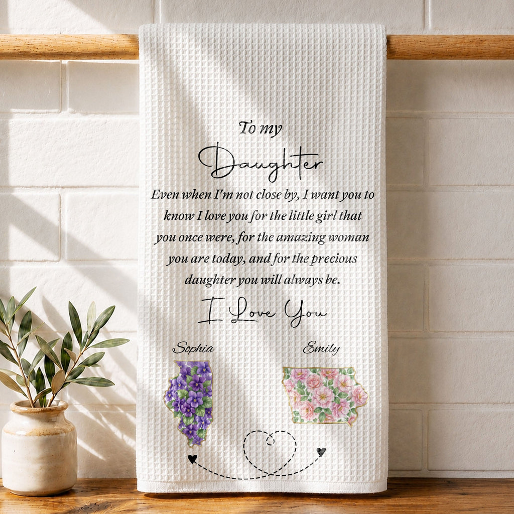 Personalized Kitchen Towel Custom State Art for Daughter Gift Kitchen Towel GradoCreations