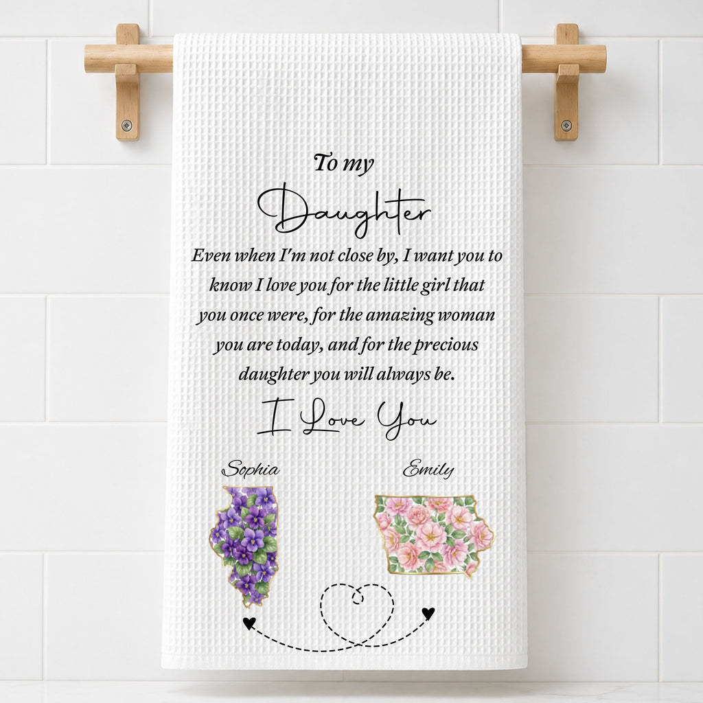 Personalized Kitchen Towel Custom State Art for Daughter Gift Kitchen Towel GradoCreations