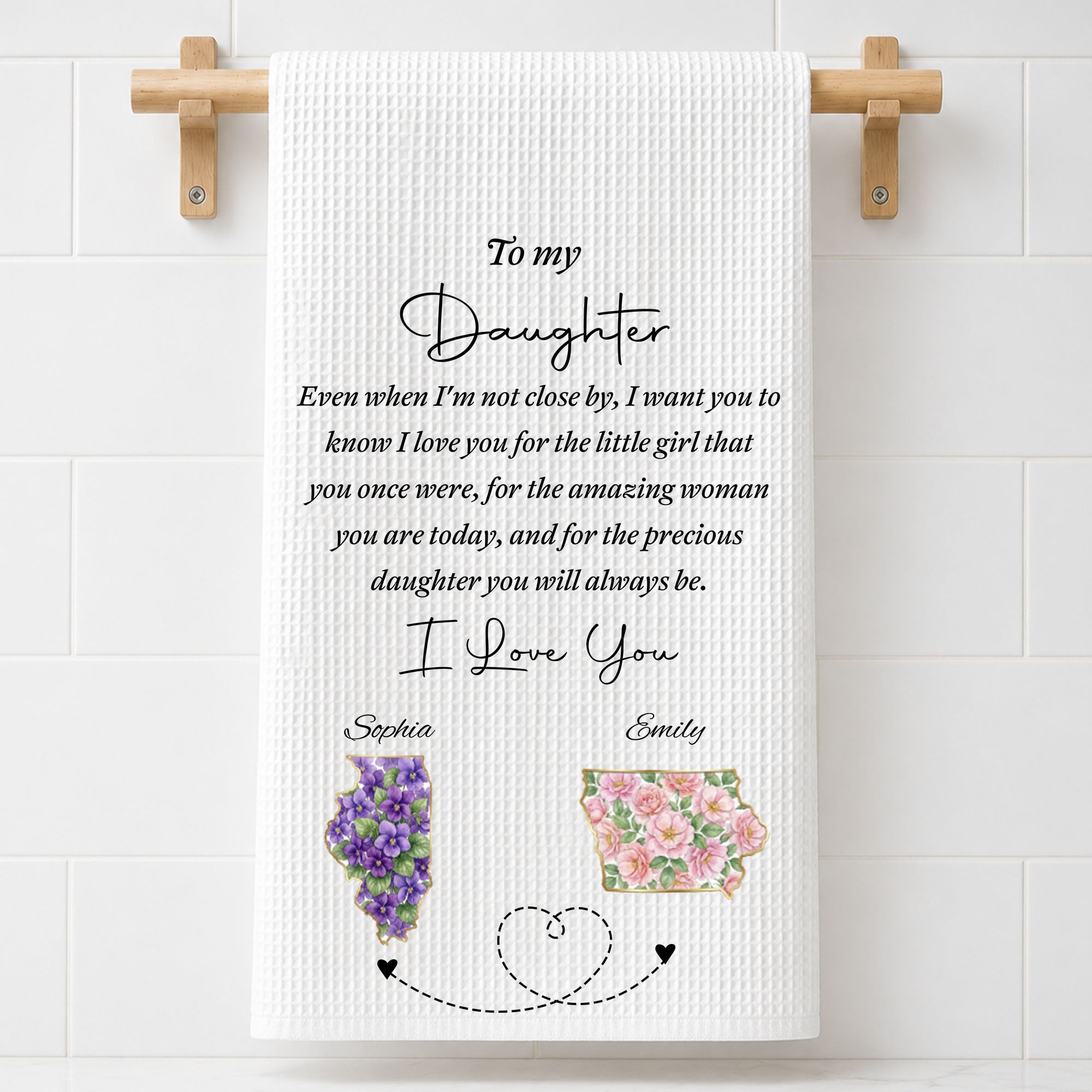 Personalized Kitchen Towel Custom State Art for Daughter Gift Kitchen Towel GradoCreations