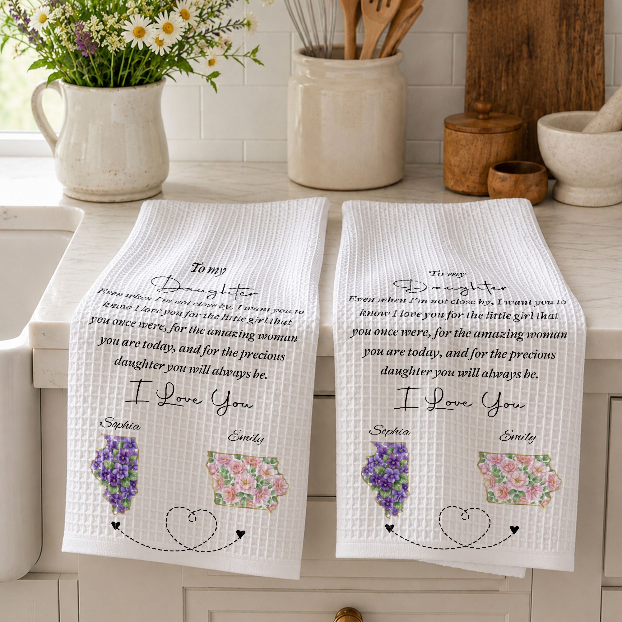 Personalized Kitchen Towel Custom State Art for Daughter Gift Kitchen Towel GradoCreations