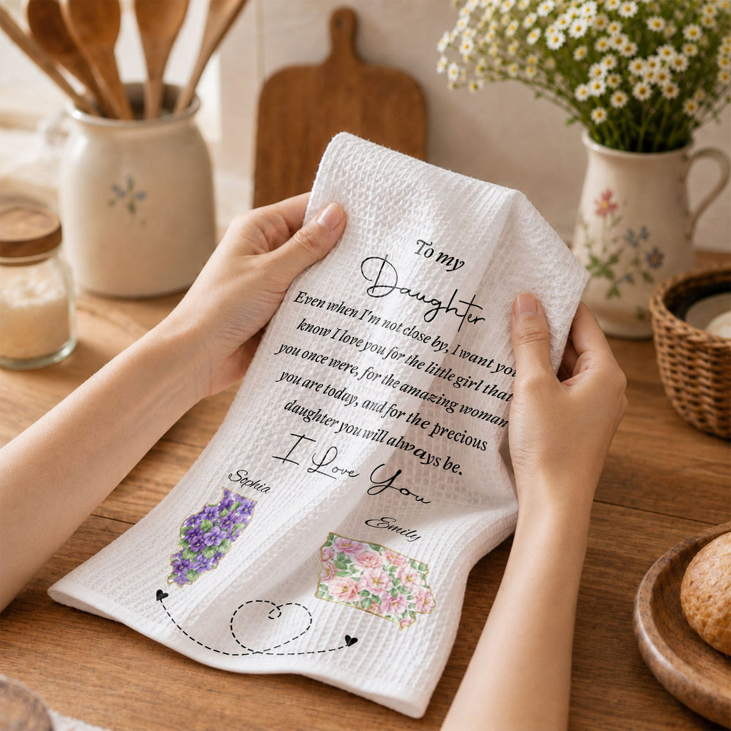 Personalized Kitchen Towel Custom State Art for Daughter Gift Kitchen Towel GradoCreations