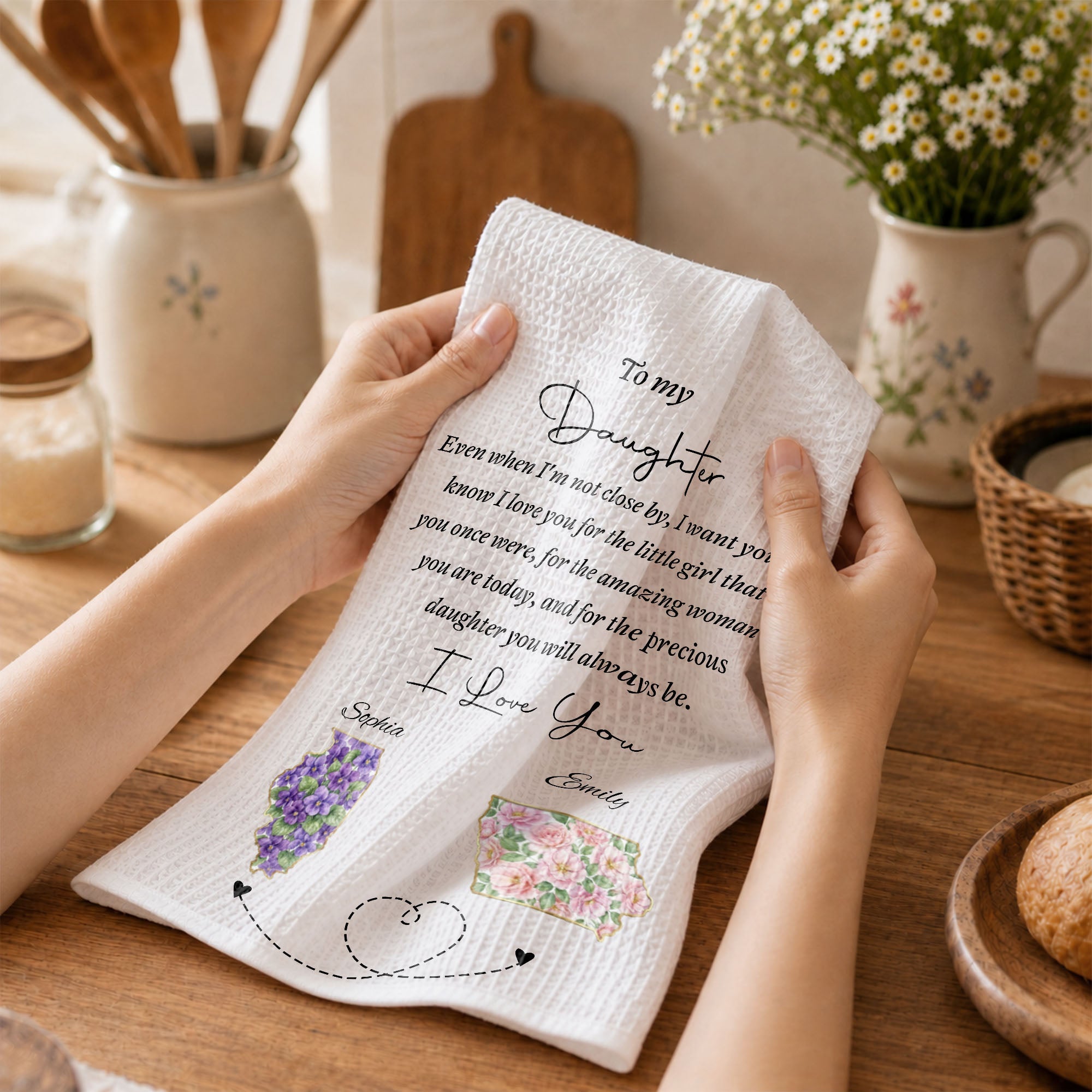 Personalized Kitchen Towel Custom State Art for Daughter Gift Kitchen Towel GradoCreations