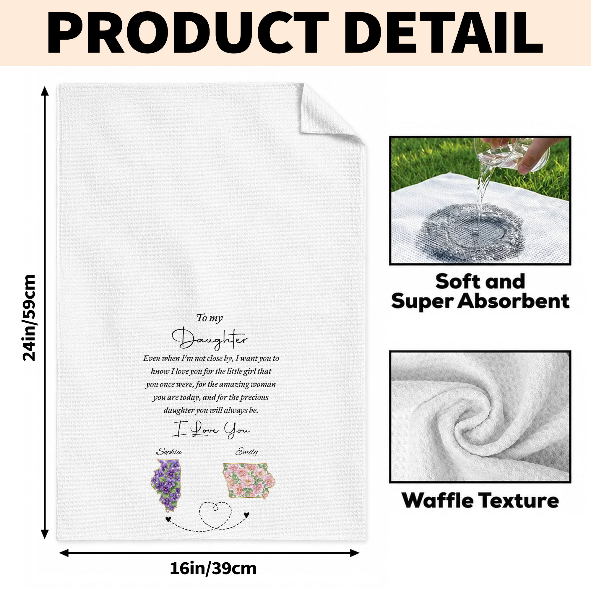 Personalized Kitchen Towel Custom State Art for Daughter Gift Kitchen Towel GradoCreations