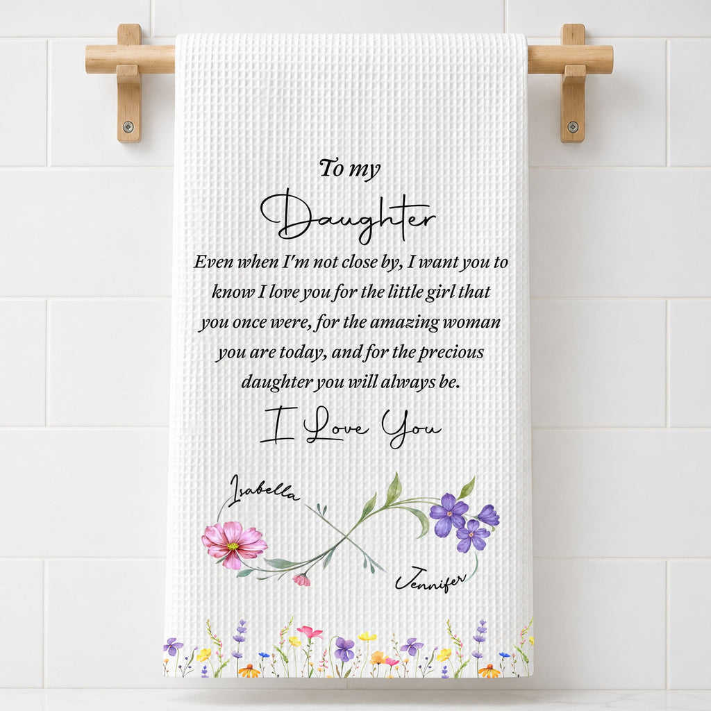 Personalized Kitchen Towel for Daughter with Birth Month Flower Gift Kitchen Towel GradoCreations