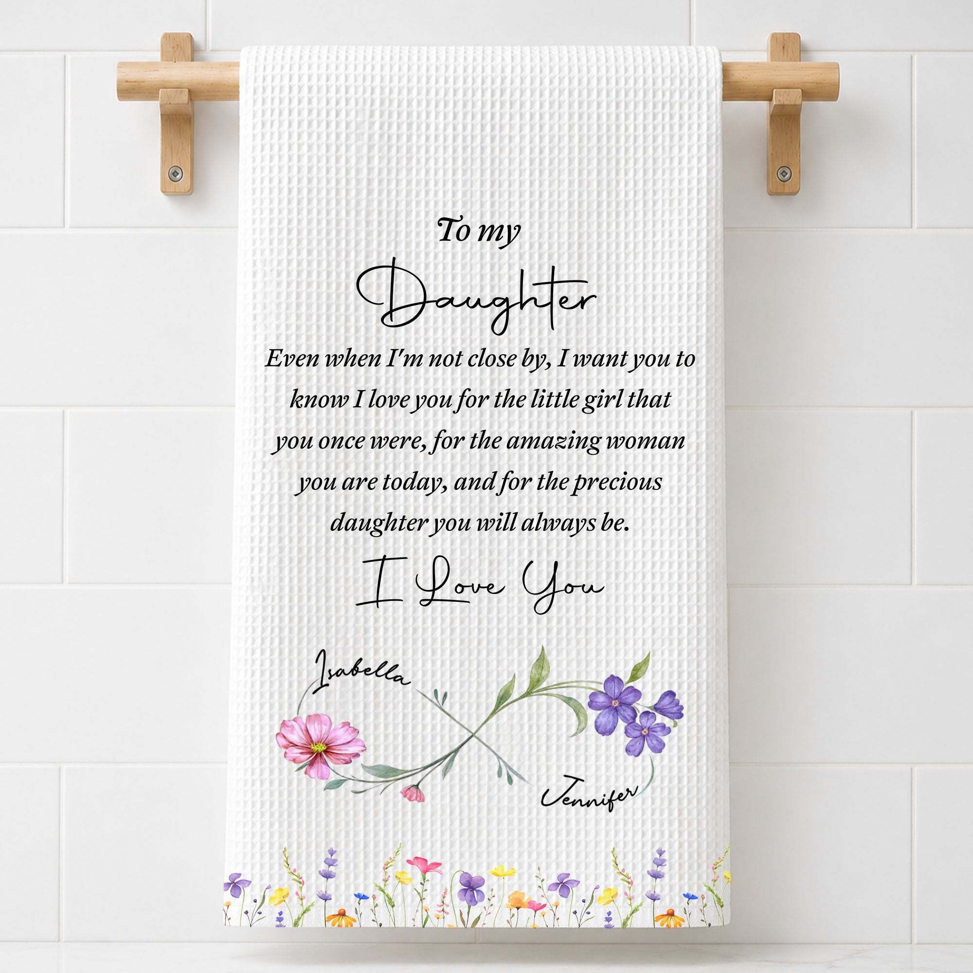Personalized Kitchen Towel for Daughter with Birth Month Flower Gift Kitchen Towel GradoCreations