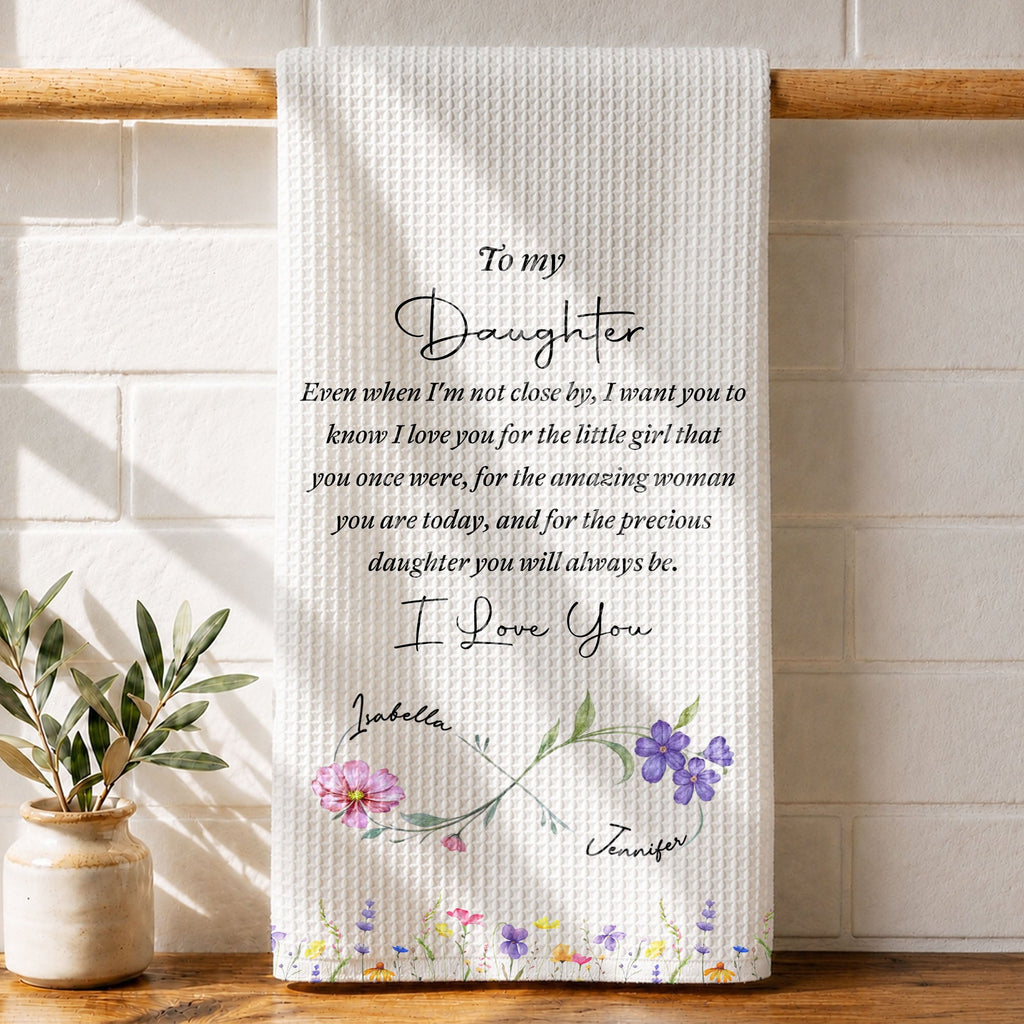 Personalized Kitchen Towel for Daughter with Birth Month Flower Gift Kitchen Towel GradoCreations