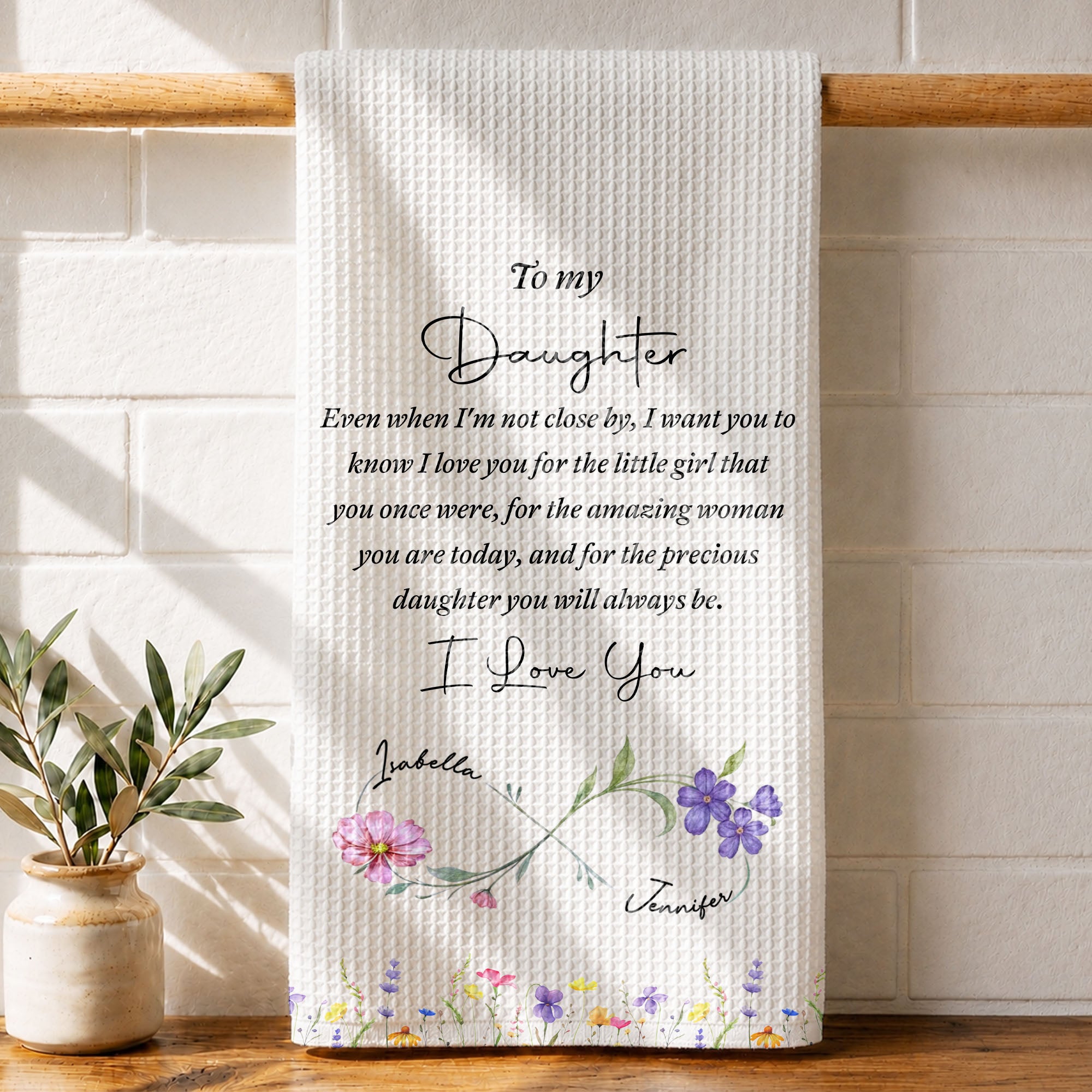 Personalized Kitchen Towel for Daughter with Birth Month Flower Gift Kitchen Towel GradoCreations