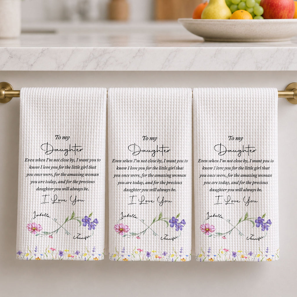 Personalized Kitchen Towel for Daughter with Birth Month Flower Gift Kitchen Towel GradoCreations