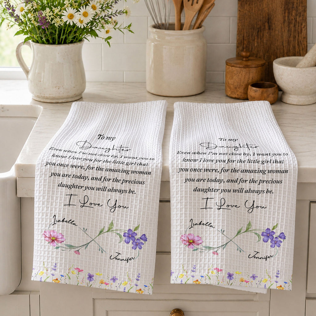 Personalized Kitchen Towel for Daughter with Birth Month Flower Gift Kitchen Towel GradoCreations