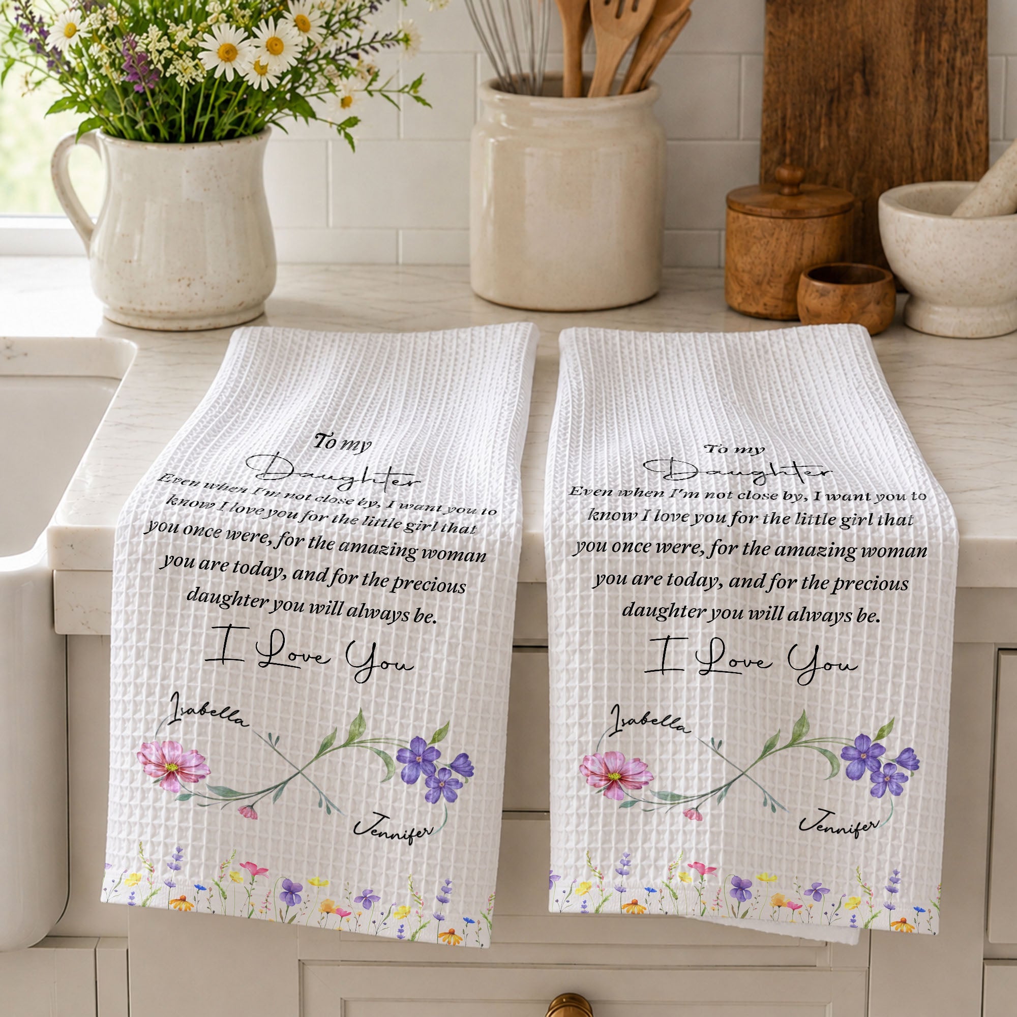 Personalized Kitchen Towel for Daughter with Birth Month Flower Gift Kitchen Towel GradoCreations