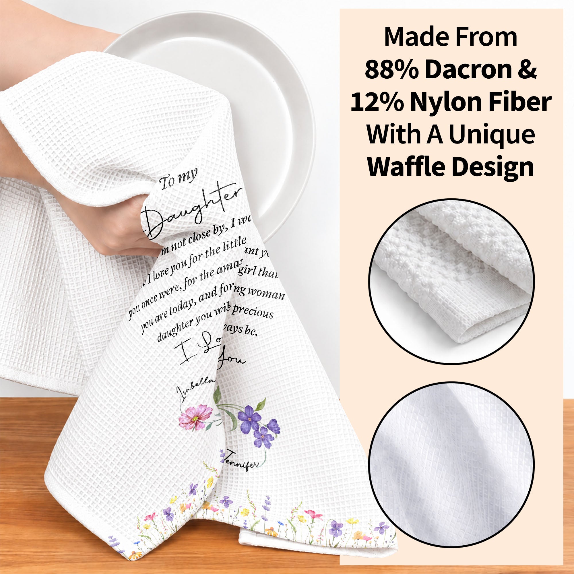 Personalized Kitchen Towel for Daughter with Birth Month Flower Gift Kitchen Towel GradoCreations
