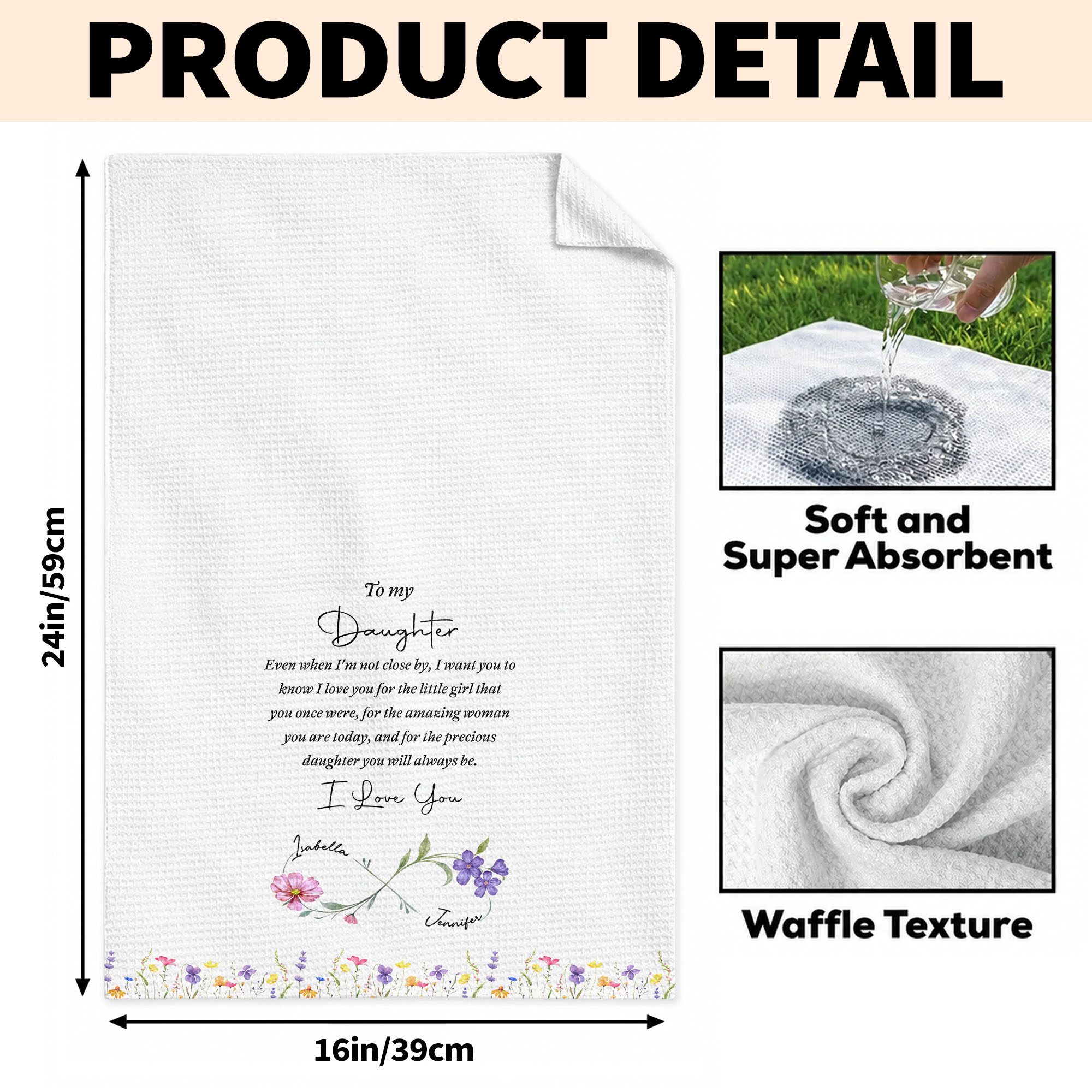 Personalized Kitchen Towel for Daughter with Birth Month Flower Gift Kitchen Towel GradoCreations