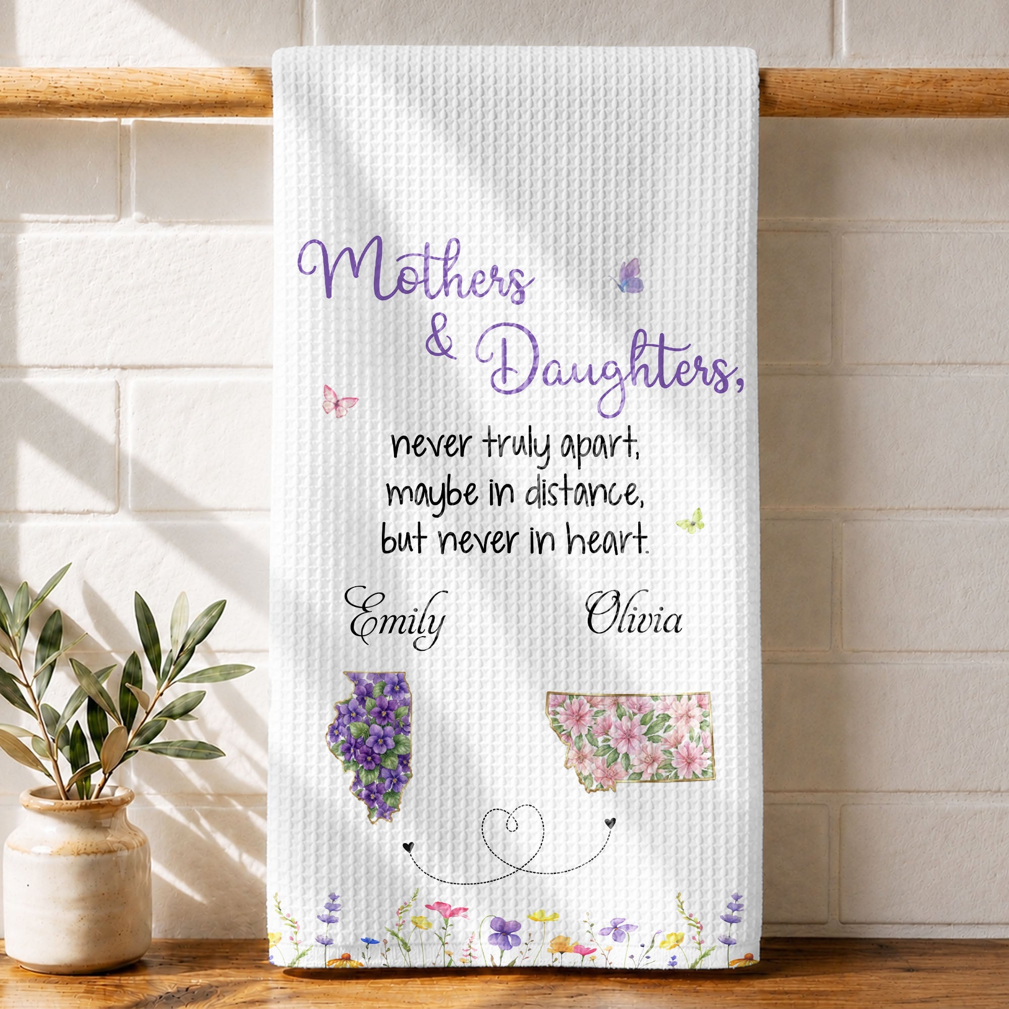 Personalized Kitchen Towel Custom State Flowers Gift for Mom Kitchen Towel GradoCreations