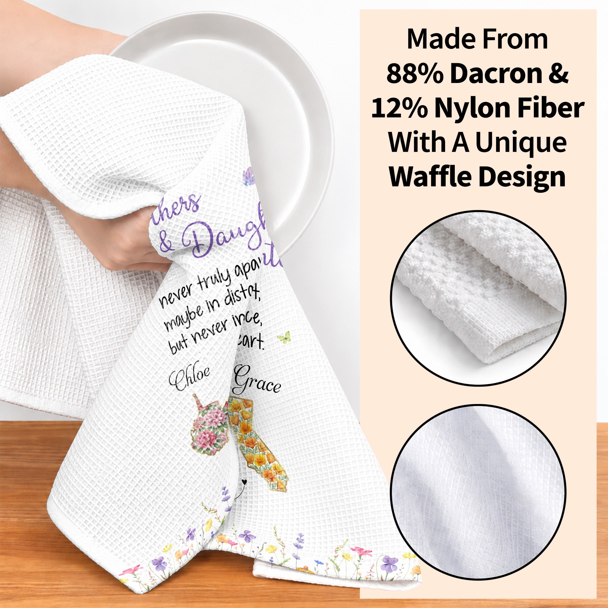 Personalized Kitchen Towel Custom State Flowers Gift for Mom Kitchen Towel GradoCreations
