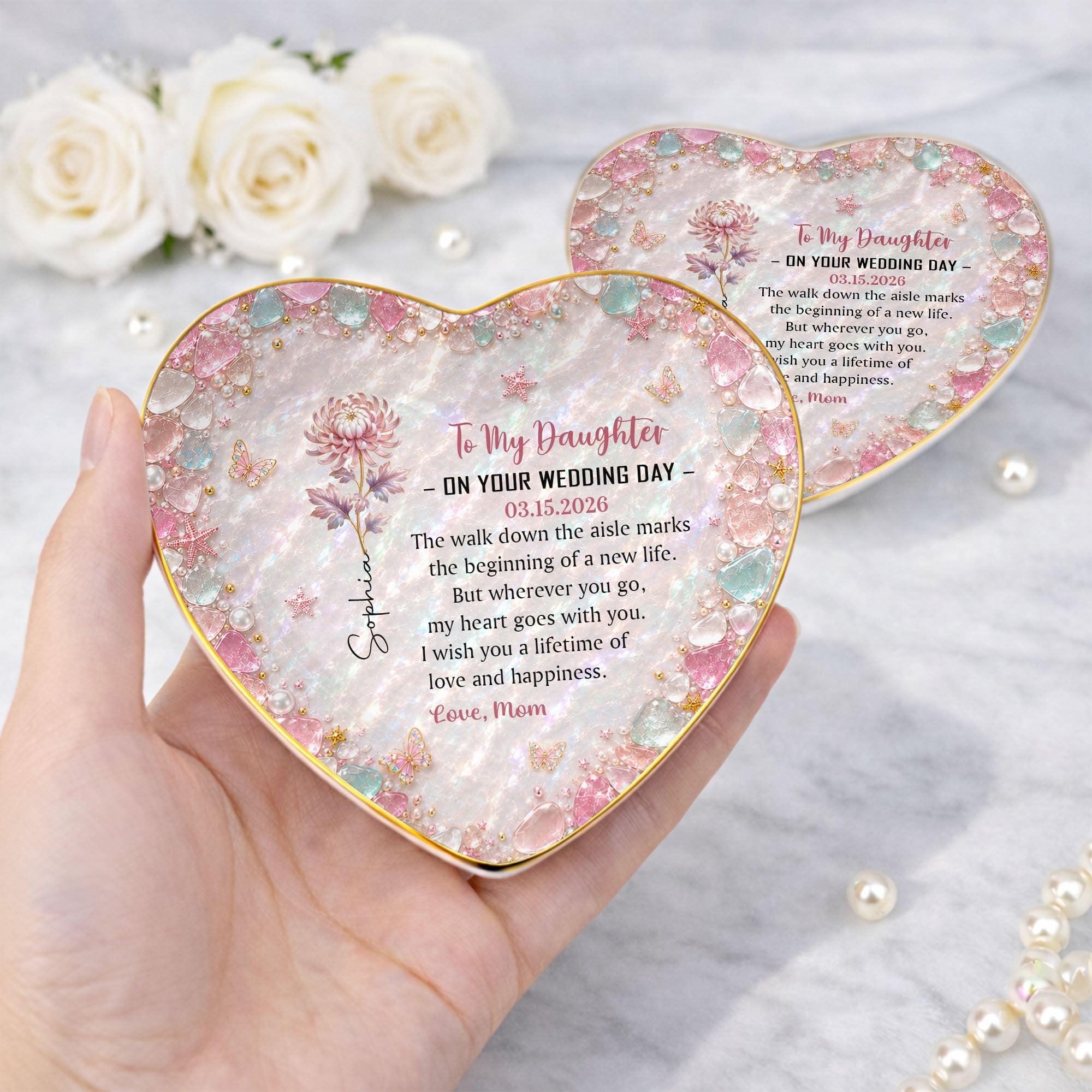 Personalized Heart Jewelry Dish Custom Name Gift for Daughter Wedding Day Heart Jewelry Dish GradoCreations