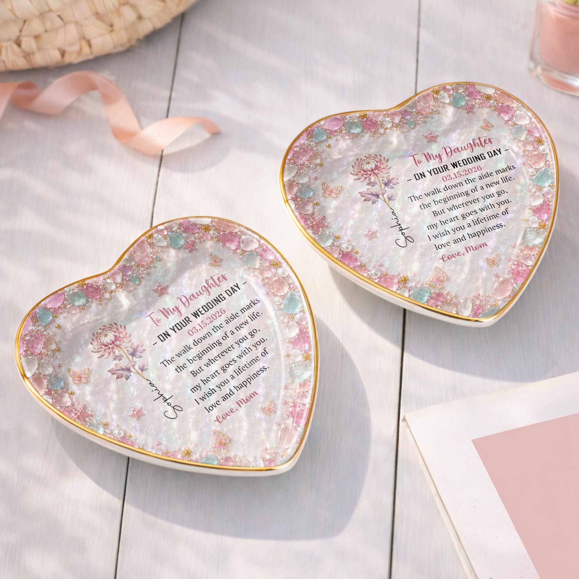 Personalized Heart Jewelry Dish Custom Name Gift for Daughter Wedding Day Heart Jewelry Dish GradoCreations