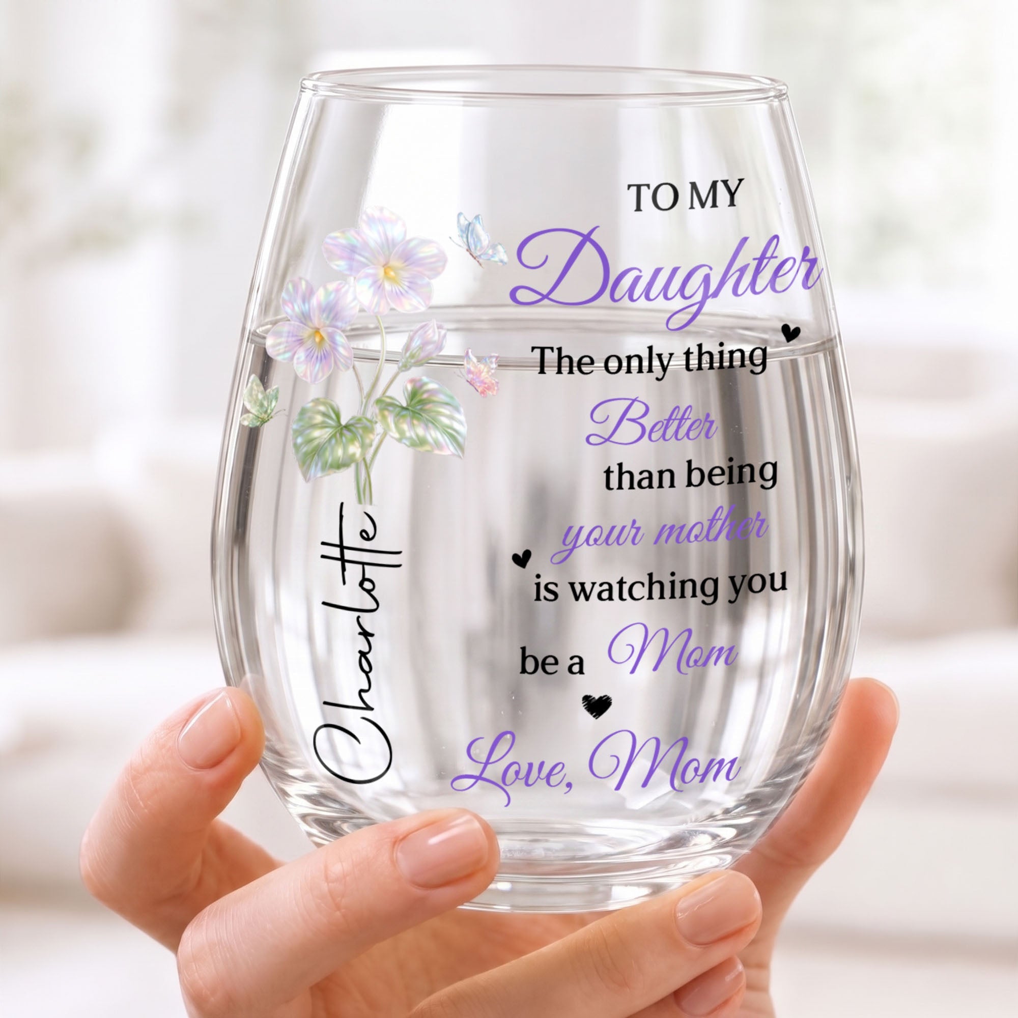 Personalized Stemless Wine Glass Custom Name Gift for Daughter Wine Glasses GradoCreations
