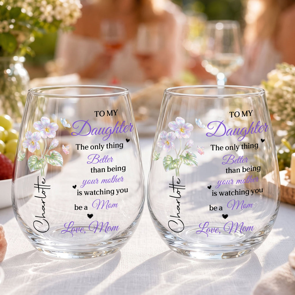 Personalized Stemless Wine Glass Custom Name Gift for Daughter Wine Glasses GradoCreations