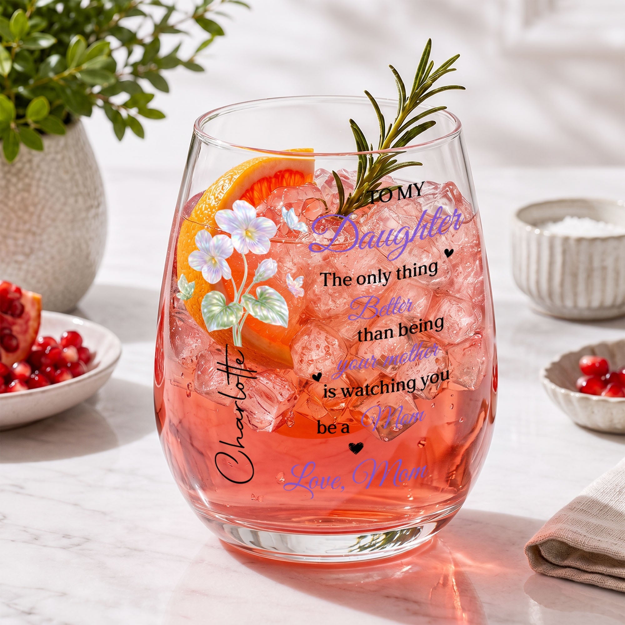 Personalized Stemless Wine Glass Custom Name Gift for Daughter Wine Glasses GradoCreations