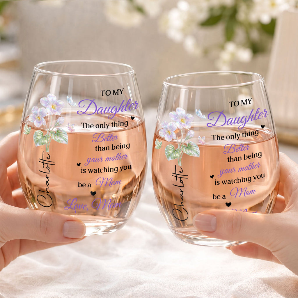 Personalized Stemless Wine Glass Custom Name Gift for Daughter Wine Glasses GradoCreations