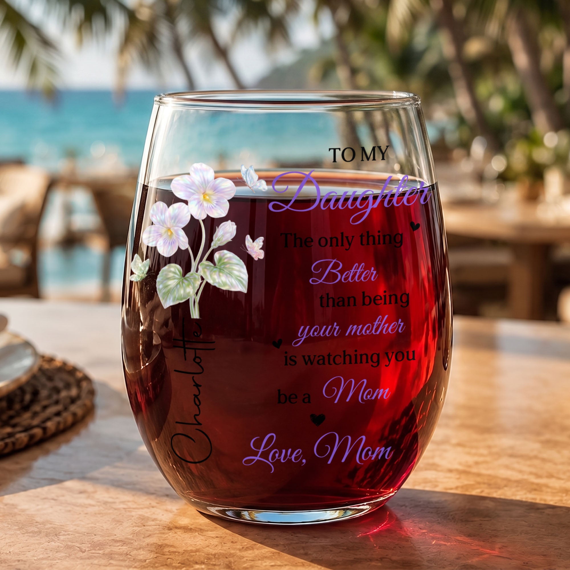 Personalized Stemless Wine Glass Custom Name Gift for Daughter Wine Glasses GradoCreations