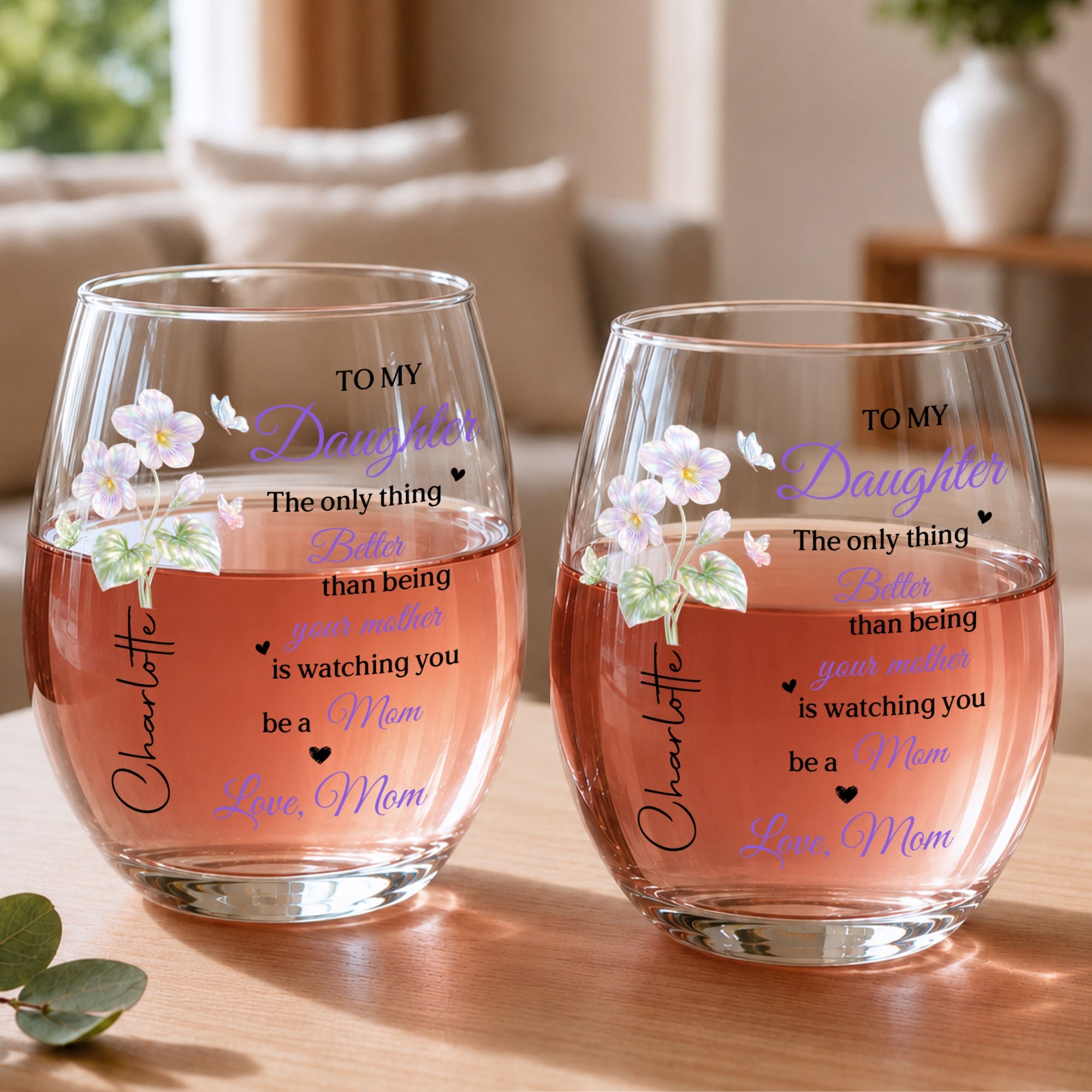 Personalized Stemless Wine Glass Custom Name Gift for Daughter Wine Glasses GradoCreations