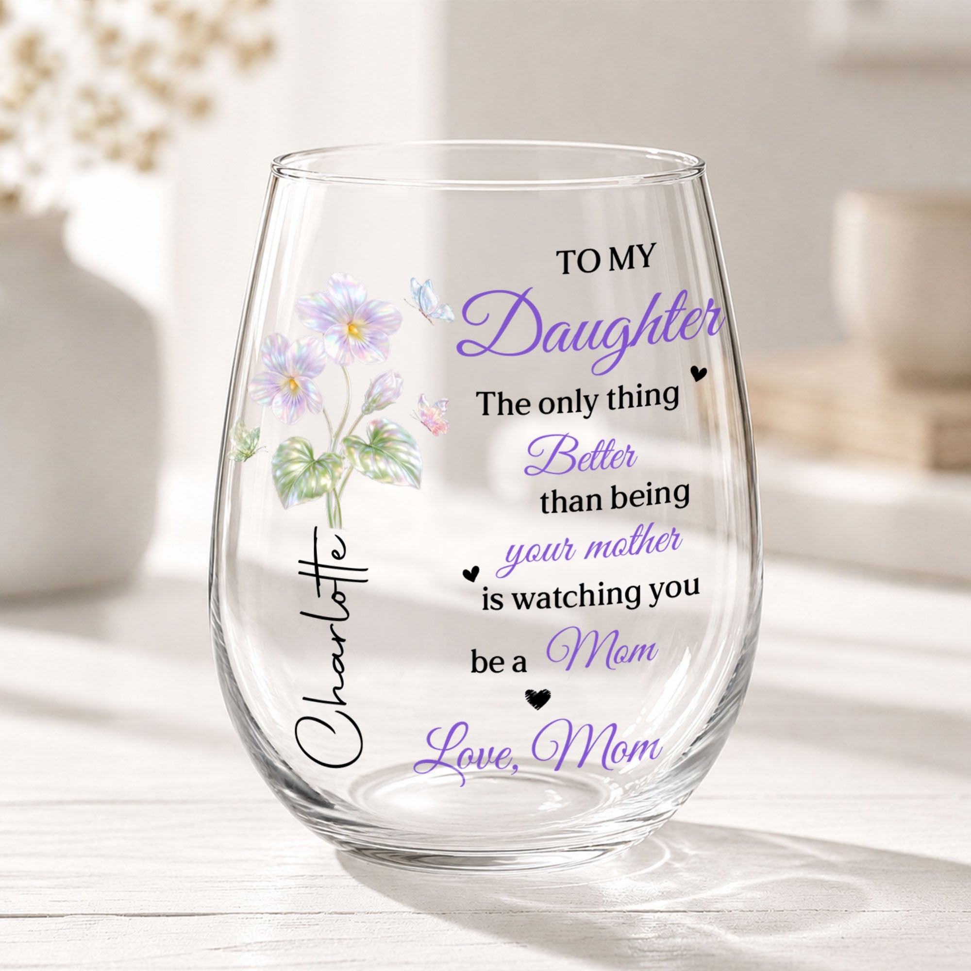Personalized Stemless Wine Glass Custom Name Gift for Daughter Wine Glasses GradoCreations