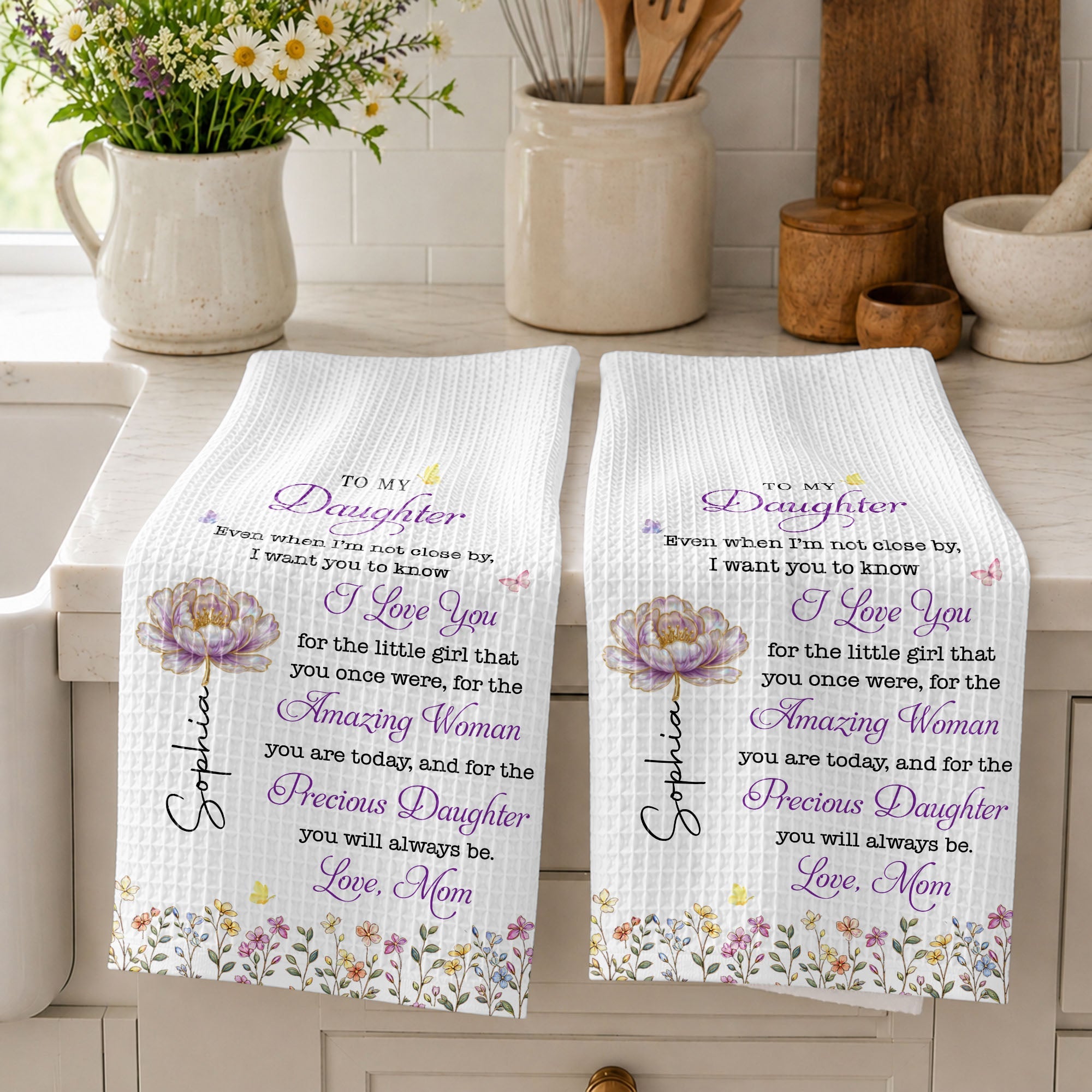 Personalized Kitchen Towel for Daughter with Butterflies Gift Kitchen Towel GradoCreations