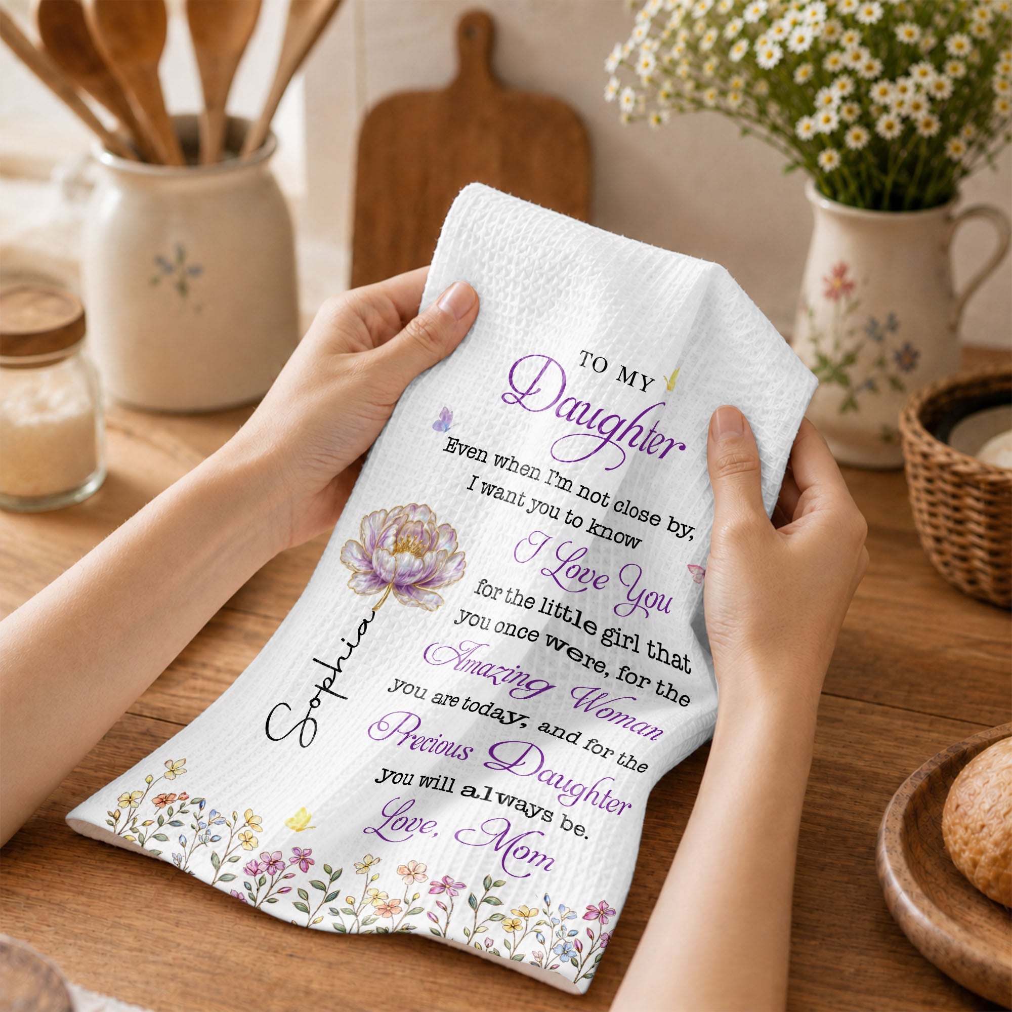 Personalized Kitchen Towel for Daughter with Butterflies Gift Kitchen Towel GradoCreations