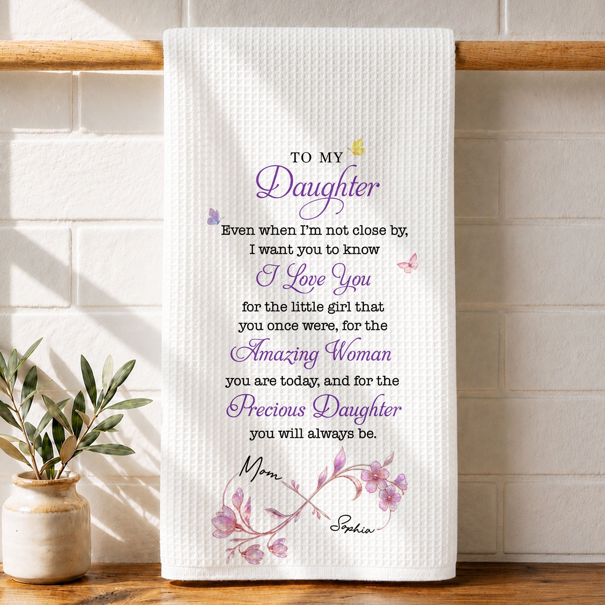 Personalized Kitchen Towel for Daughter Infinity Flowers Gift Kitchen Towel GradoCreations