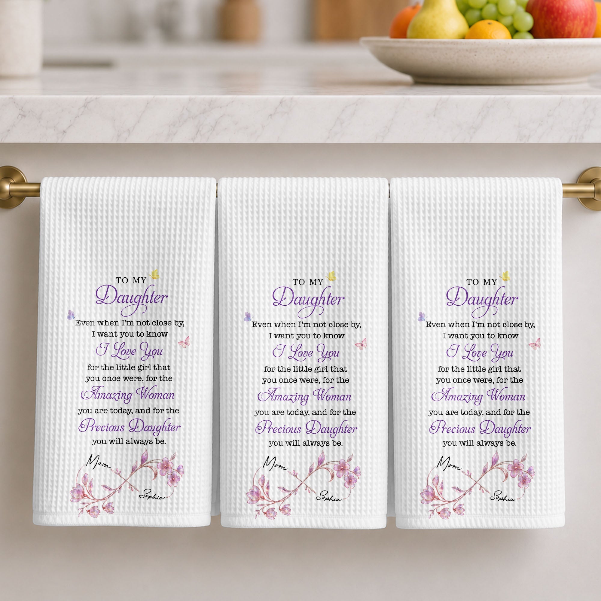 Personalized Kitchen Towel for Daughter Infinity Flowers Gift Kitchen Towel GradoCreations