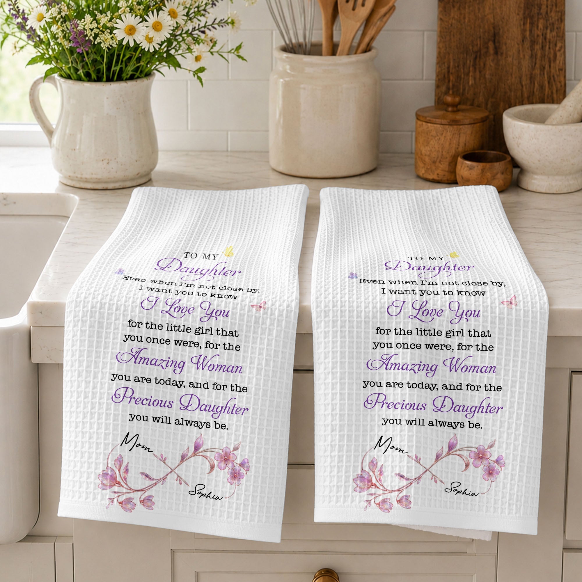 Personalized Kitchen Towel for Daughter Infinity Flowers Gift Kitchen Towel GradoCreations