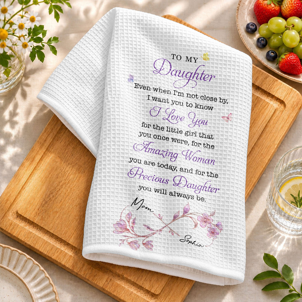 Personalized Kitchen Towel for Daughter Infinity Flowers Gift Kitchen Towel GradoCreations