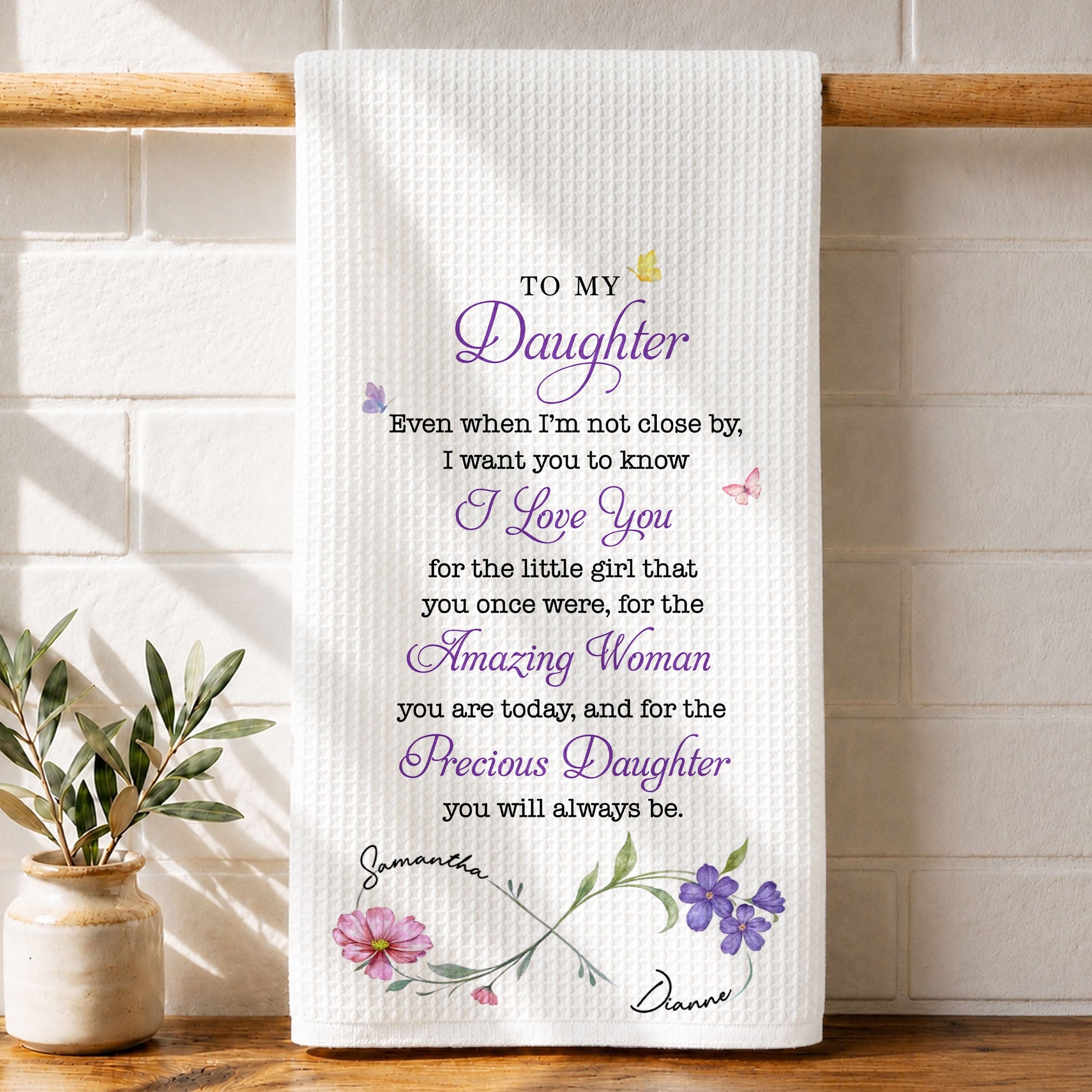 Personalized Kitchen Towel Gift for Daughter with Butterflies Kitchen Towel GradoCreations