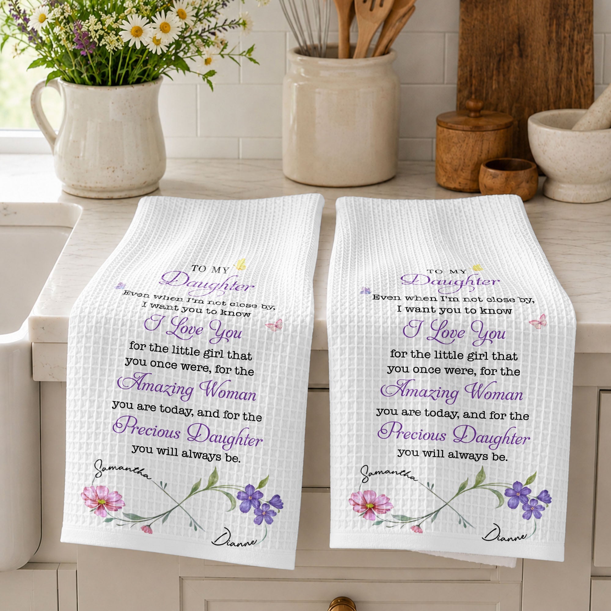 Personalized Kitchen Towel Gift for Daughter with Butterflies Kitchen Towel GradoCreations