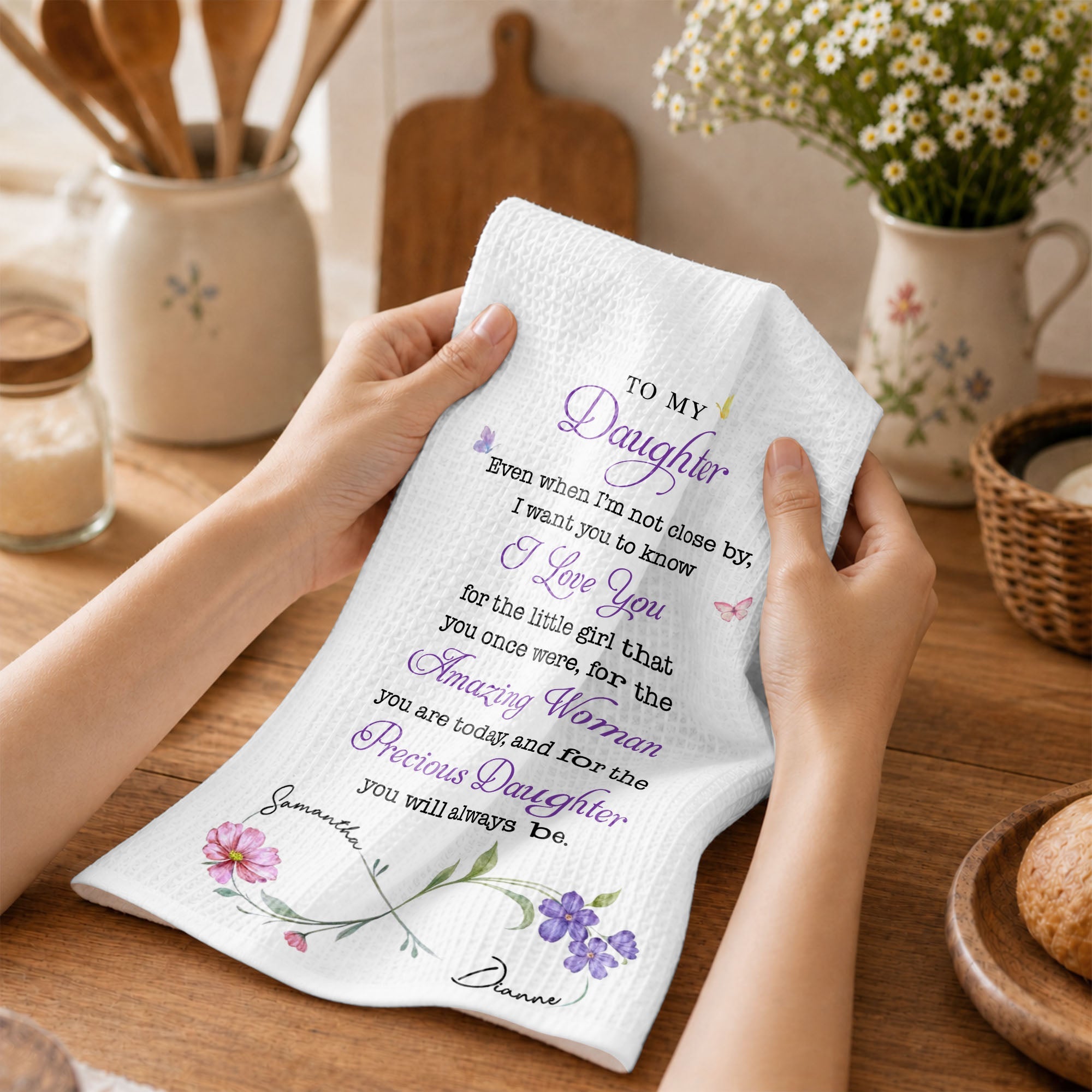 Personalized Kitchen Towel Gift for Daughter with Butterflies Kitchen Towel GradoCreations