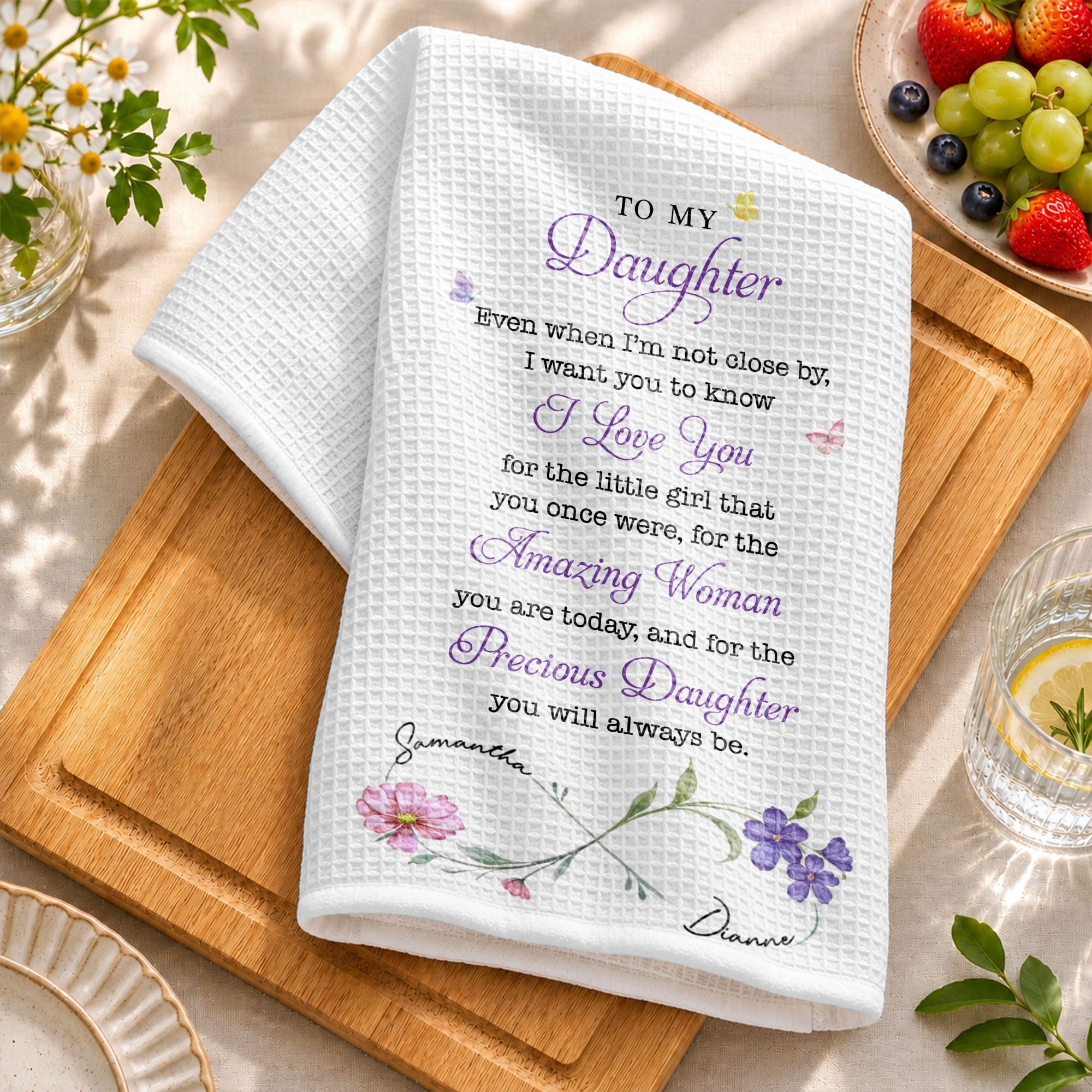 Personalized Kitchen Towel Gift for Daughter with Butterflies Kitchen Towel GradoCreations