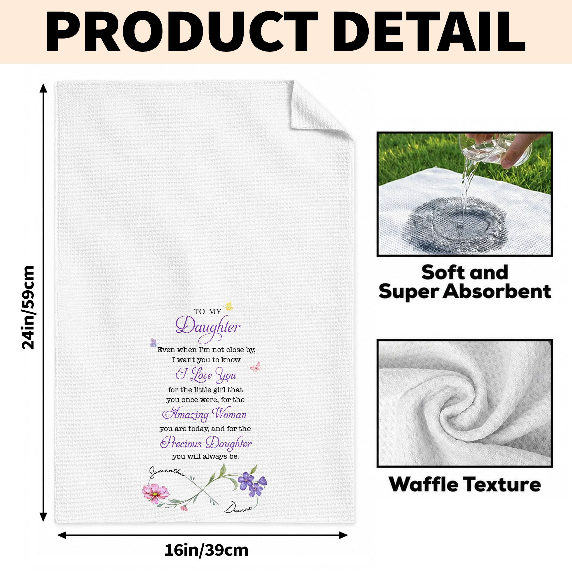 Personalized Kitchen Towel Gift for Daughter with Butterflies Kitchen Towel GradoCreations