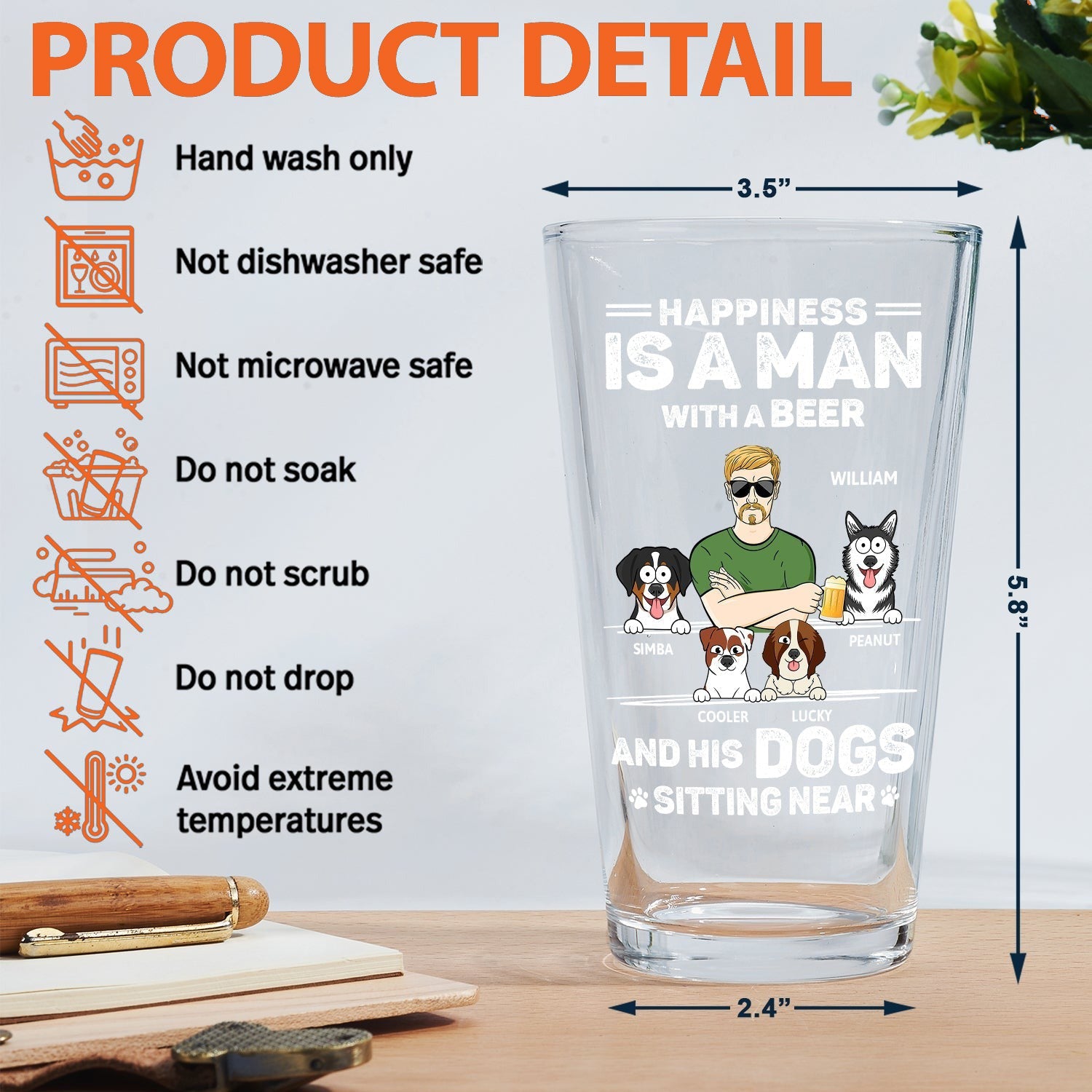 Personalized Beer Glass Gift for Dad with Custom Design Beer Glass GradoCreations