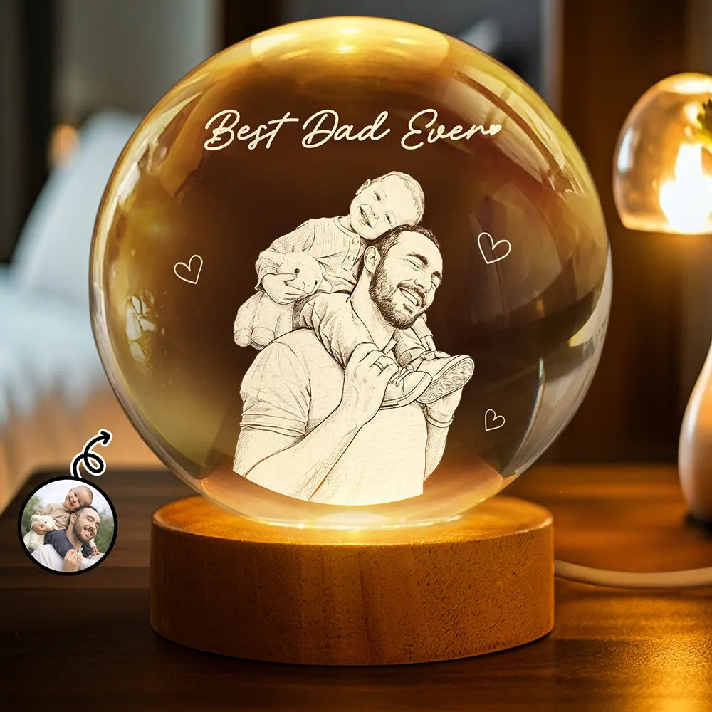 Personalized Dad Photo Crystal Globe Lamp Custom Engraved Gift